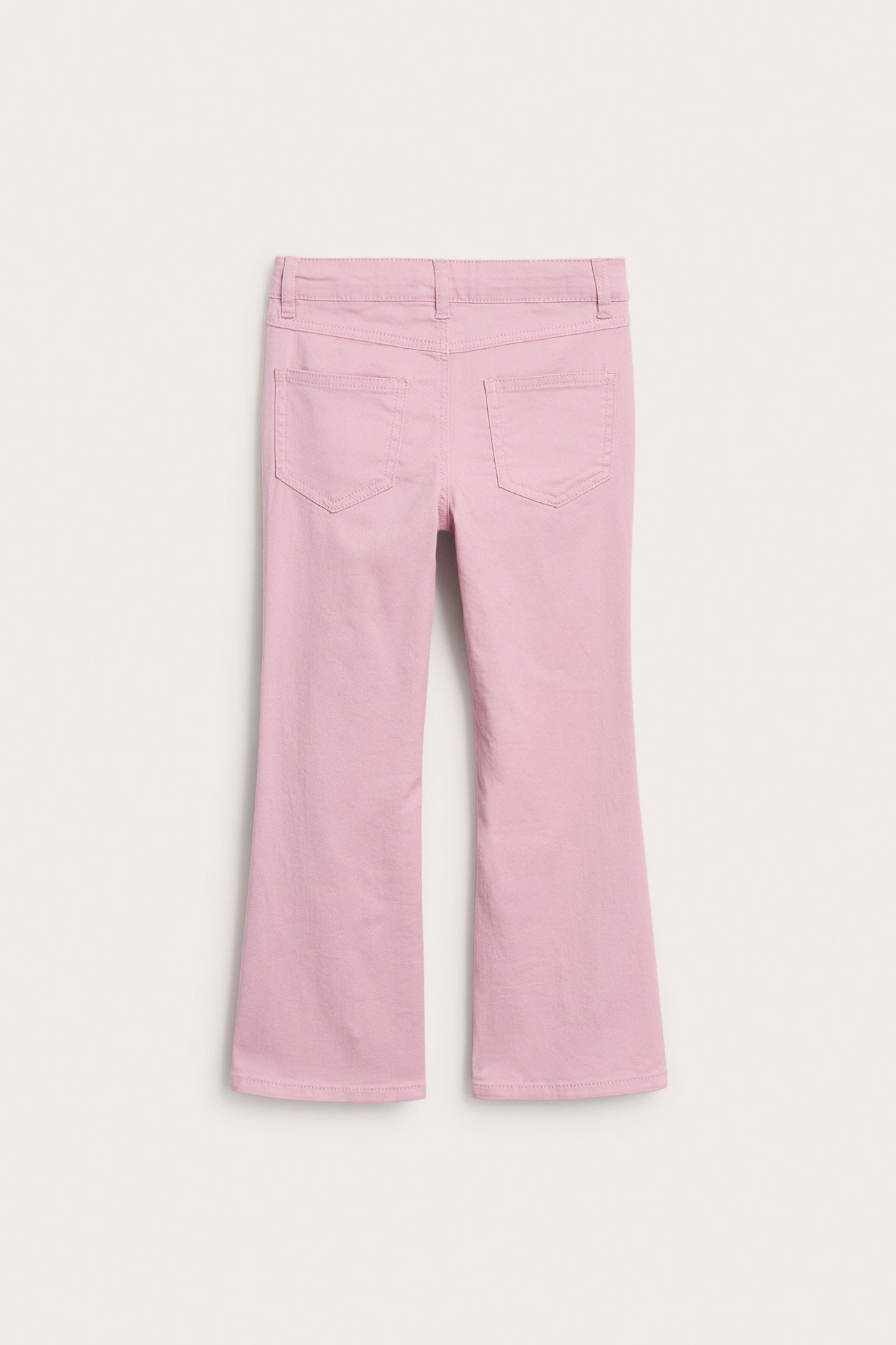 Vaaleanpunaiset lasten bootcut farkut joustavasta twillistä, säädettävä vyötärö, ilman vetskaa.