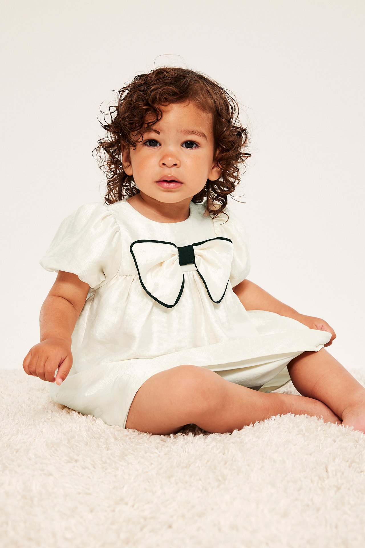 Klänning med rosett - Offwhite - 4