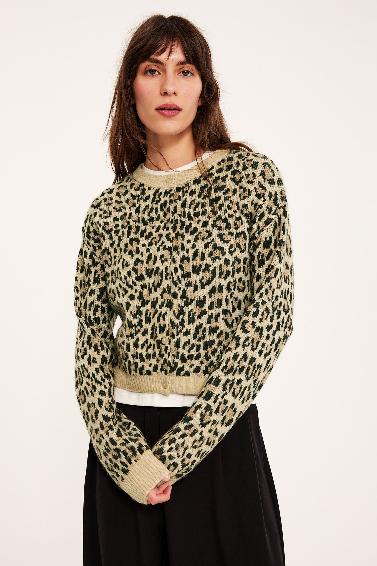Leopardmönstrad cardigan - Beige - 4