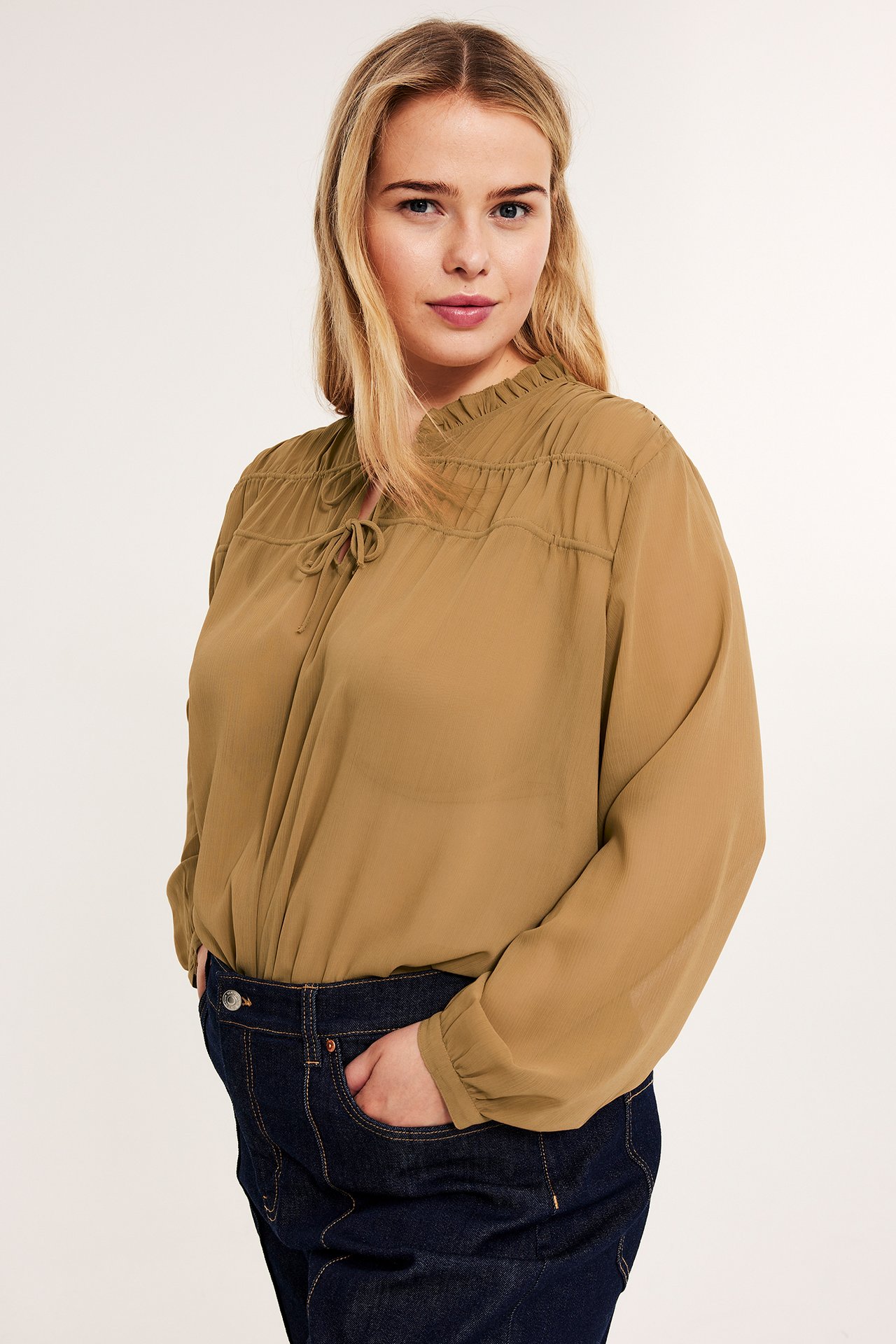 Langermet bluse - Beige - 176cm / Storlek: XL - 4