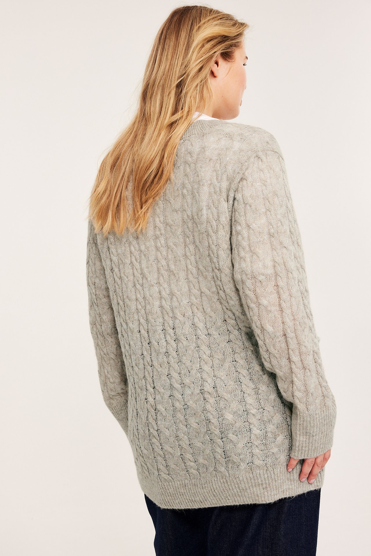 Kabelstickad kofta - Melerad beige - 6