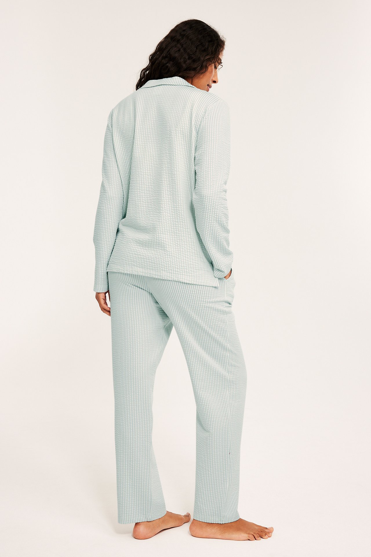 Pyjamas i seersucker - Lysegrønn - 176cm / Storlek: S - 5