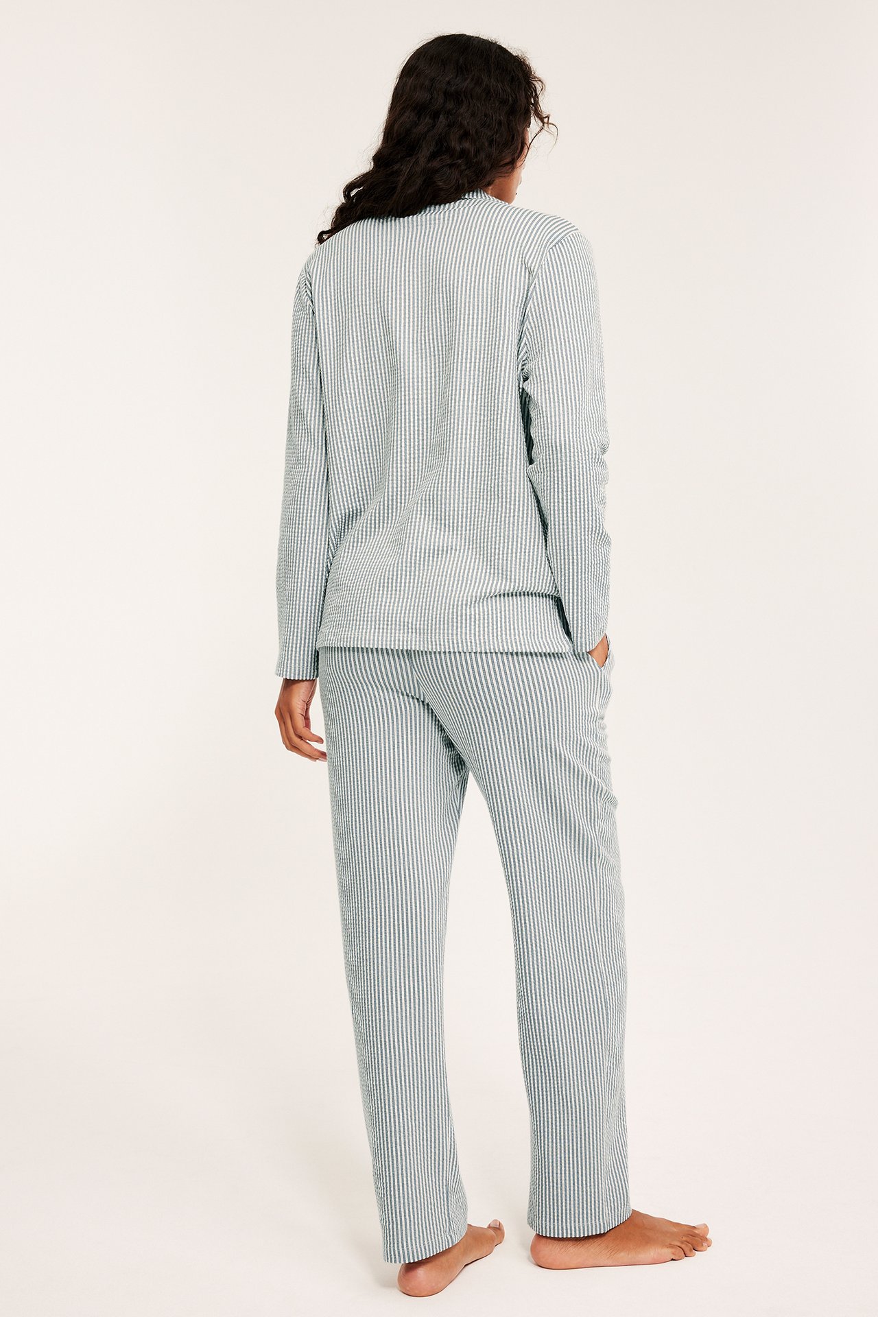 Pyjamas i seersucker - Mørkeblå - 176cm / Storlek: S - 6