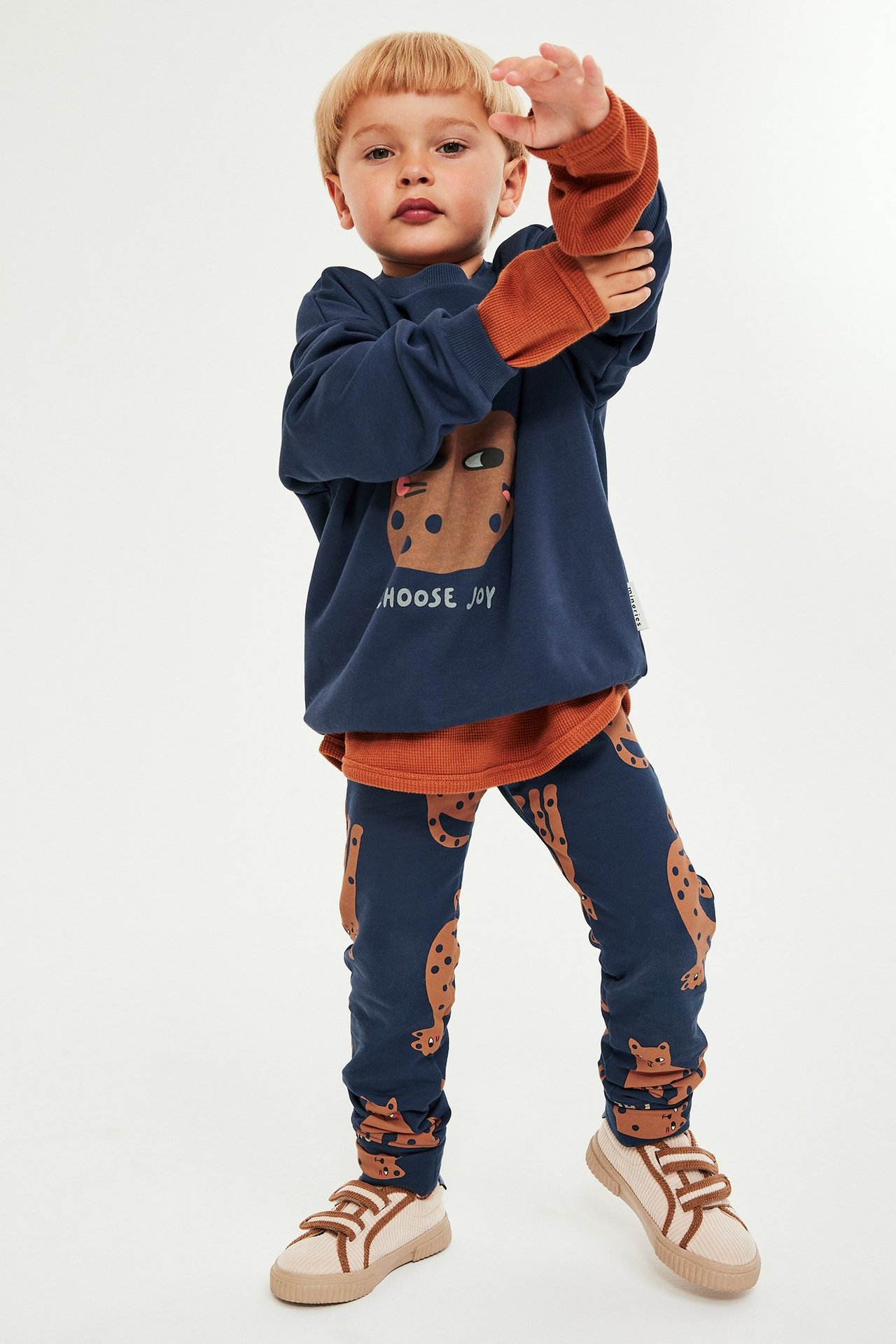 Lapsi tummansiniset printtileggingsit pehmeä sisäpuoli, säädettävä vyötärö ja resorit lahkeissa.