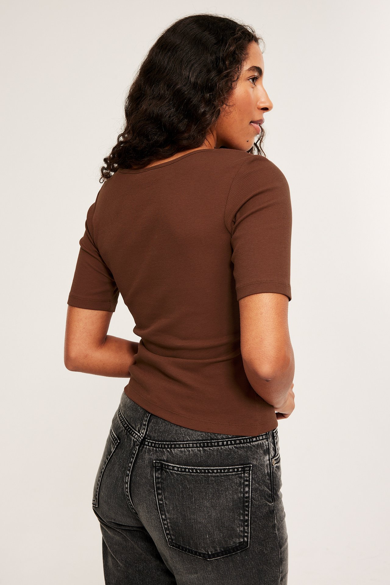 Ribbad topp - Brun - 5
