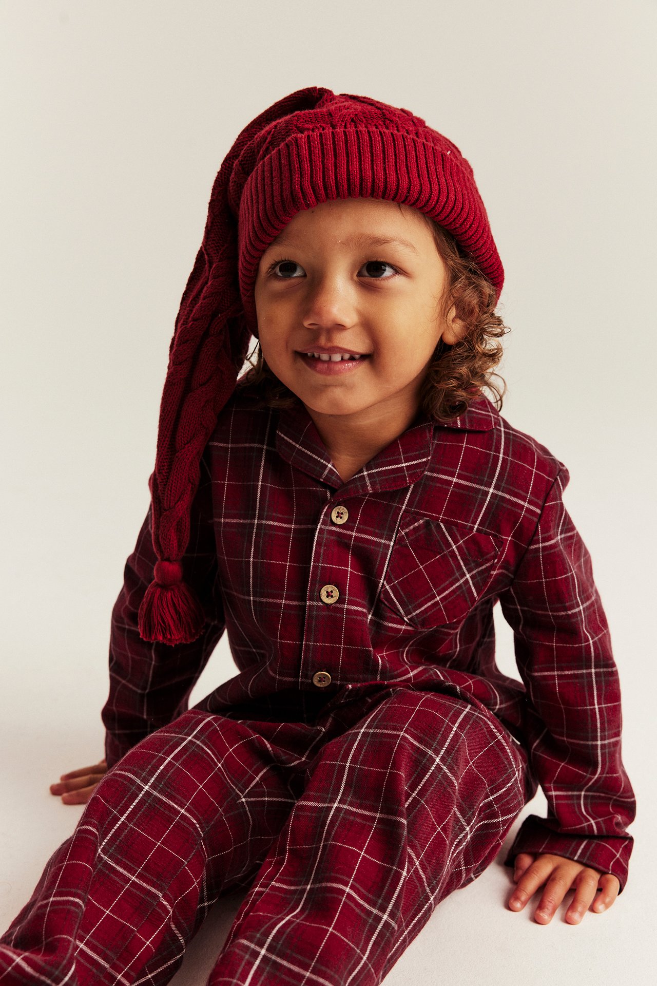 Rutete flanellpyjamas - Rød - 4