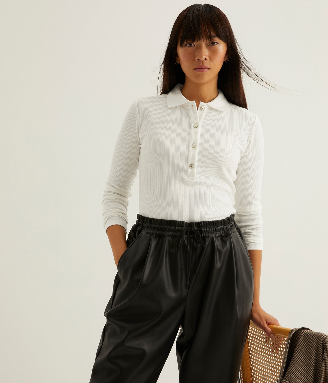 Ribbad topp - Offwhite - 2
