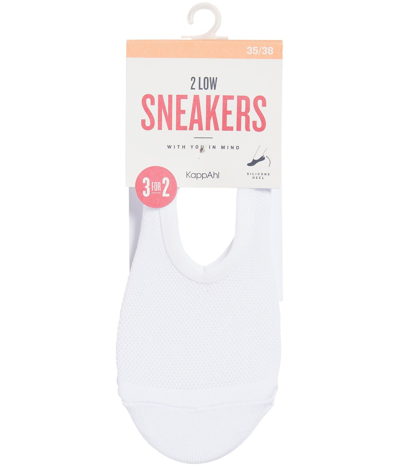 Forfra, en 2-pakning hvite mesh-sneakersokker med silikonhæl.