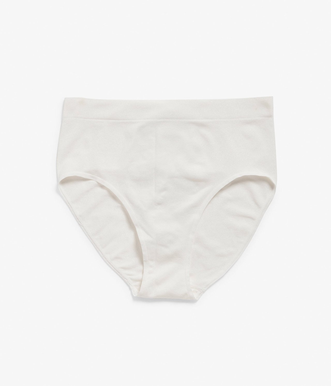 Forfra, hvit sømløs truse med høy midje.