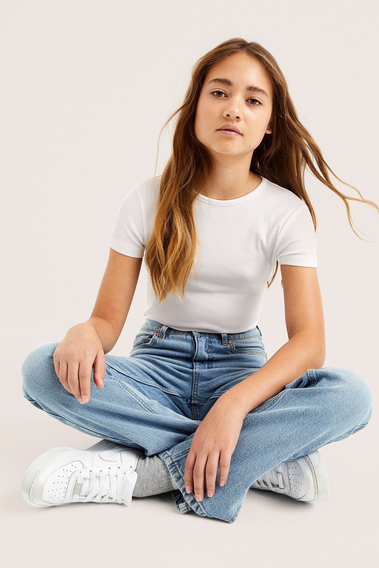 Prążkowany top z krótkimi rękawami