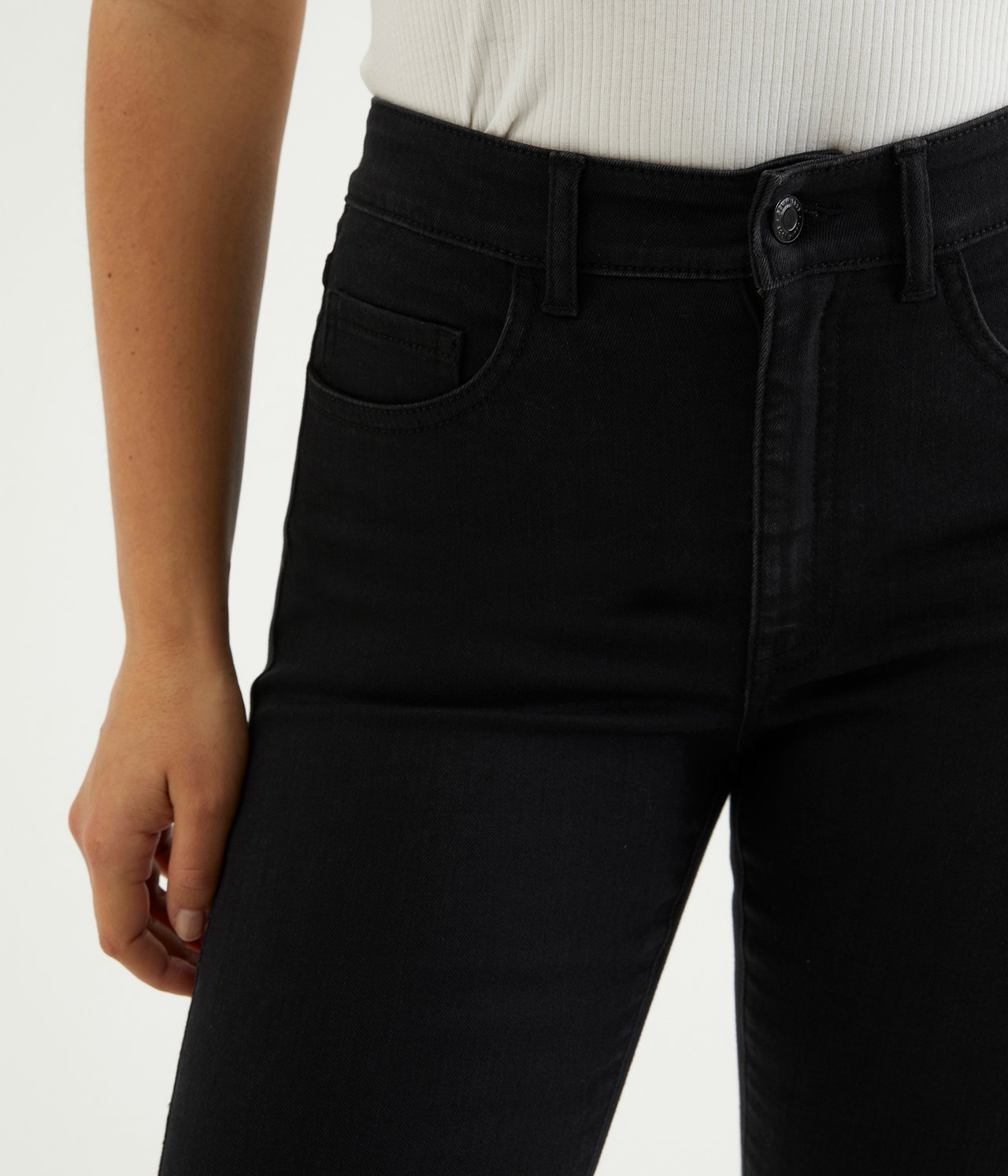 Cropped Slim Jeans Mid Waist - Czarne - 3
