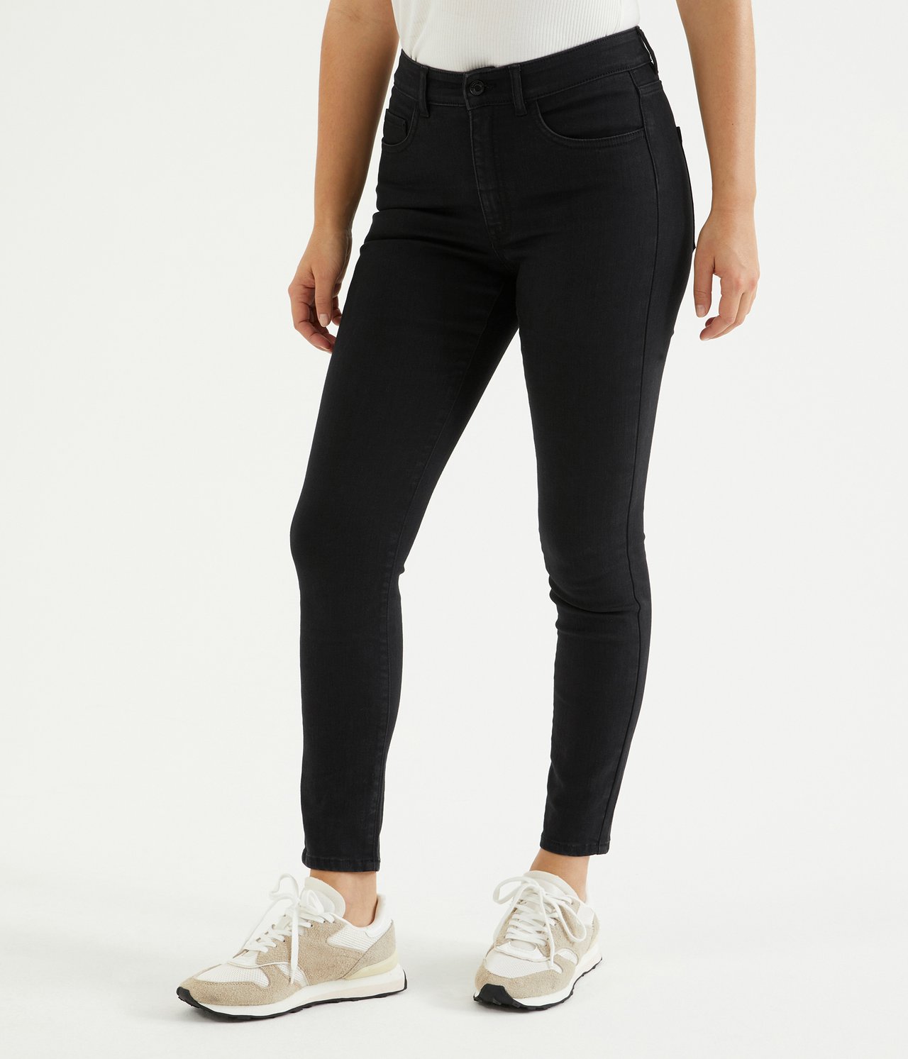 Cropped Slim Jeans Mid Waist - Czarne - 2