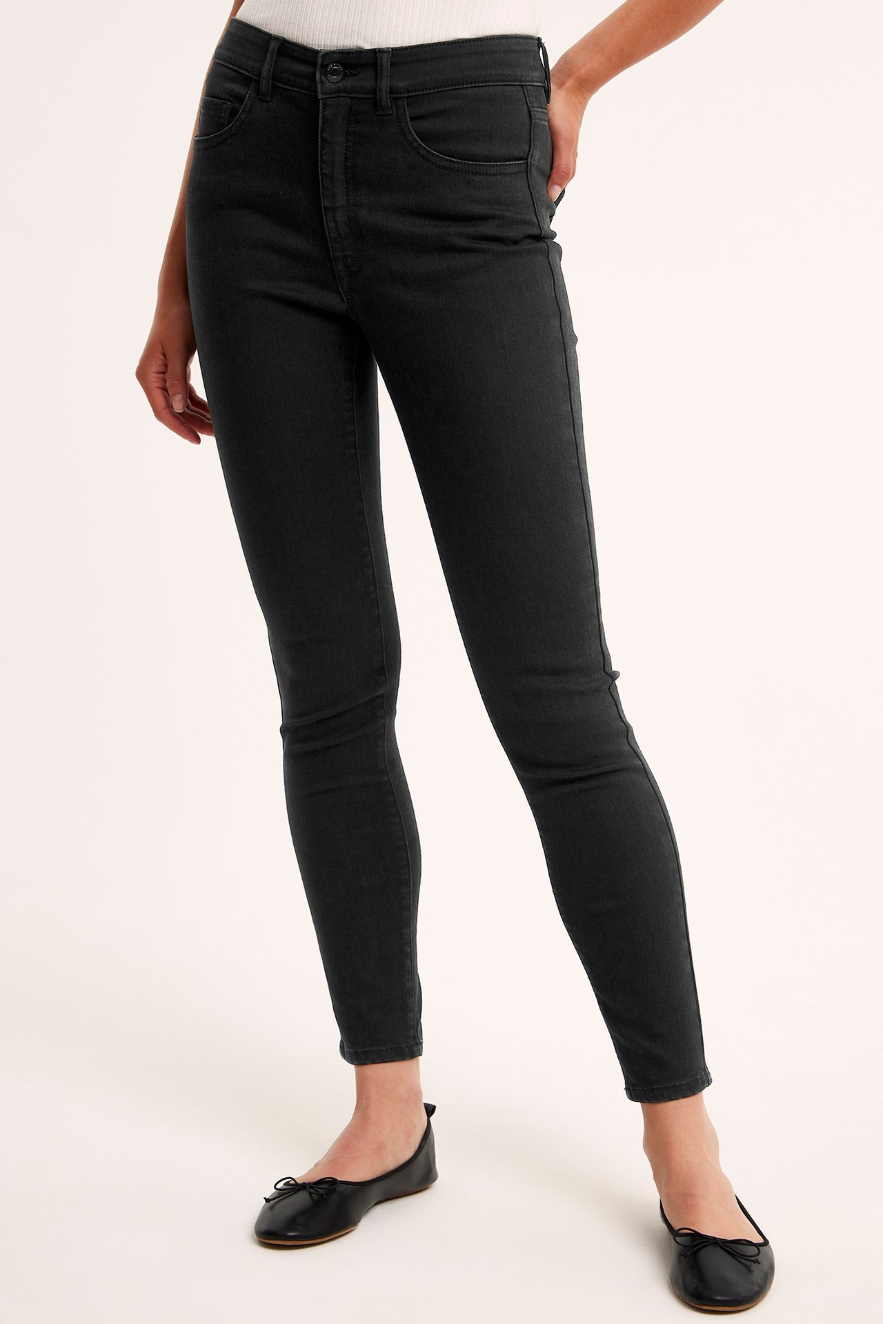 Cropped Slim Jeans Mid Waist - Czarne - 2