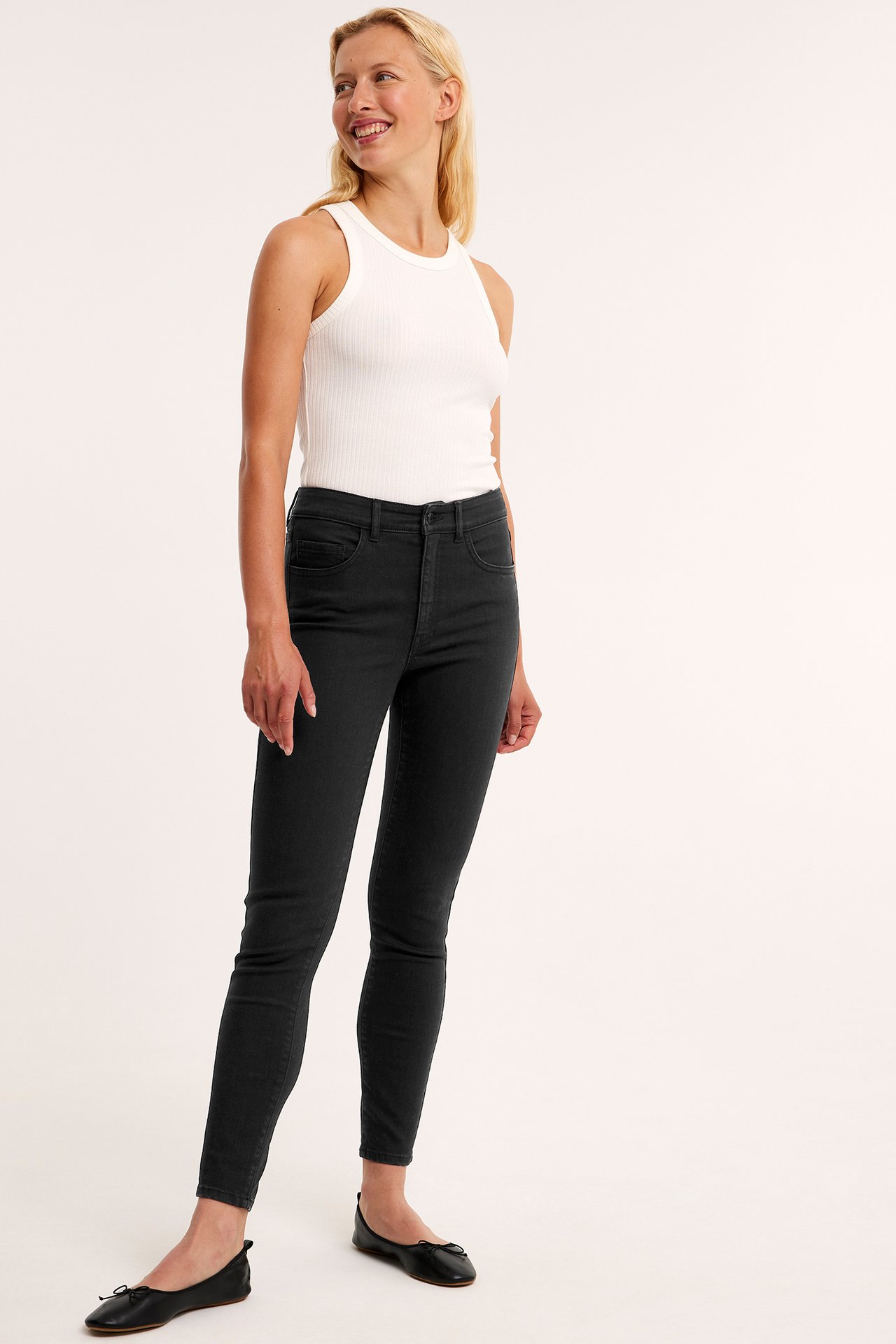 Cropped Slim Jeans Mid Waist - Svart - 1