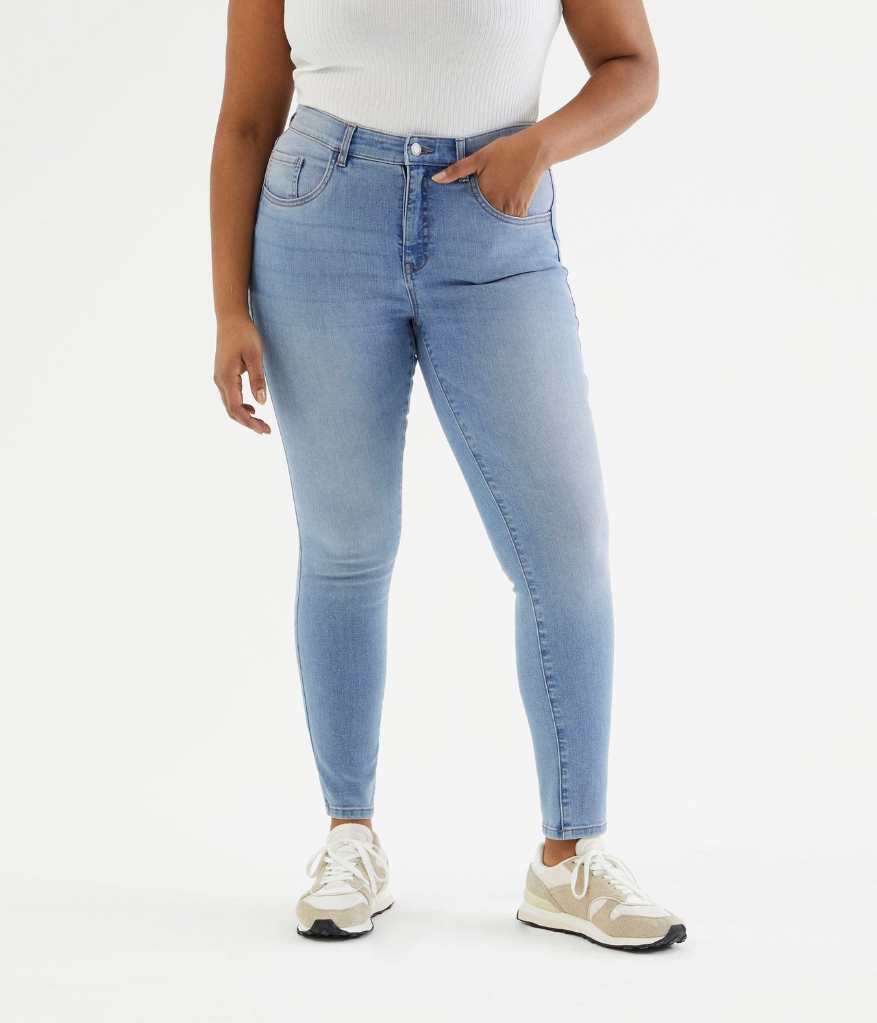 Cropped Slim Jeans Mid Waist Ljus denim - null - 4