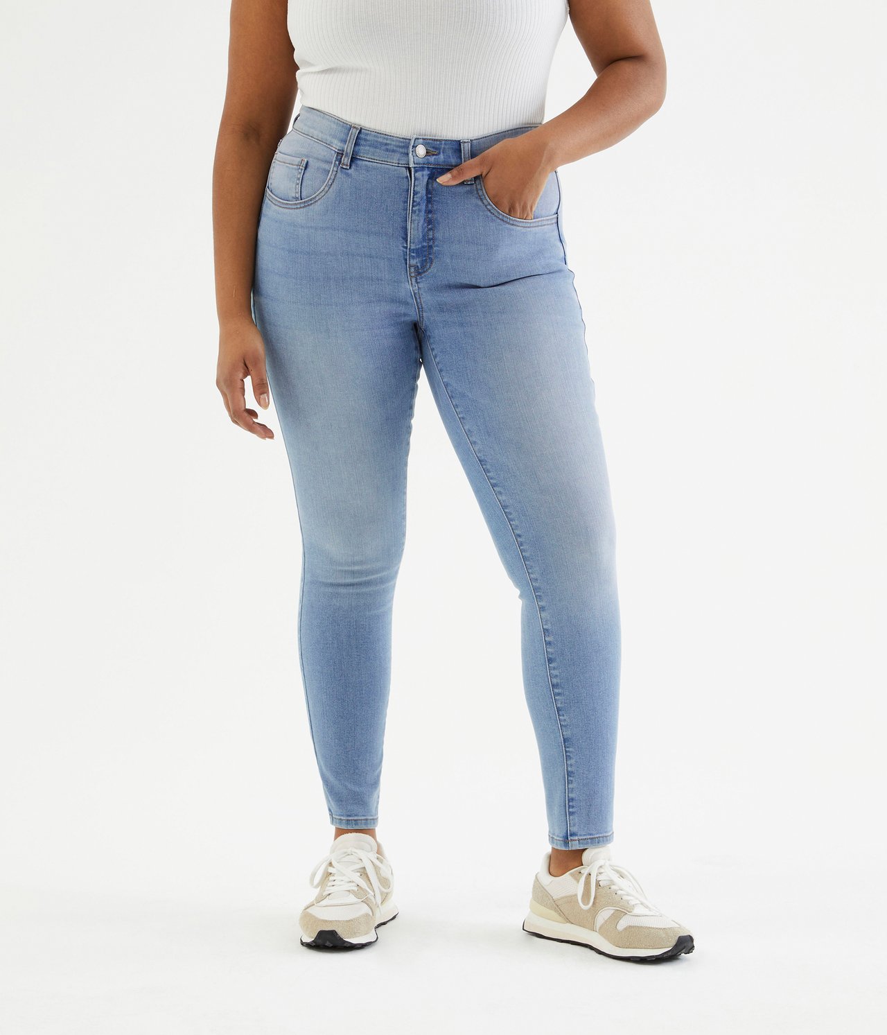 Cropped Slim Jeans Mid Waist - Vaalea denim - 4