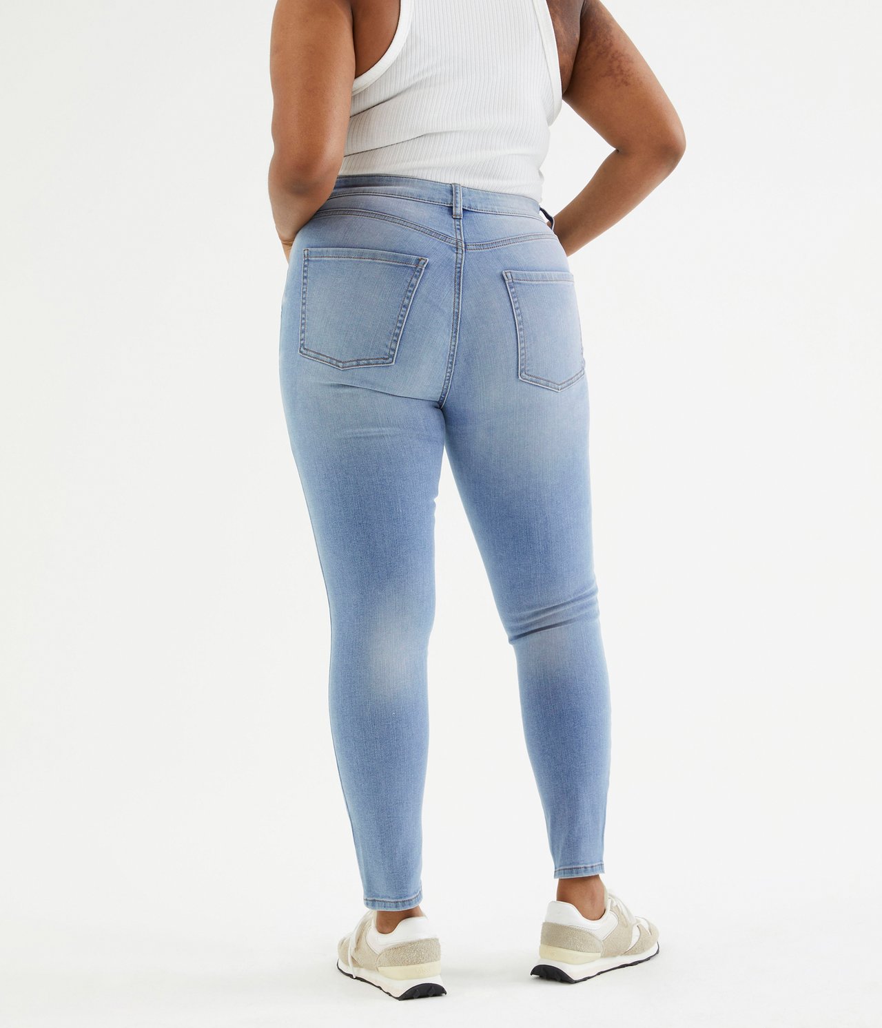 Cropped Slim Jeans Mid Waist Vaalea denimi - null - 5