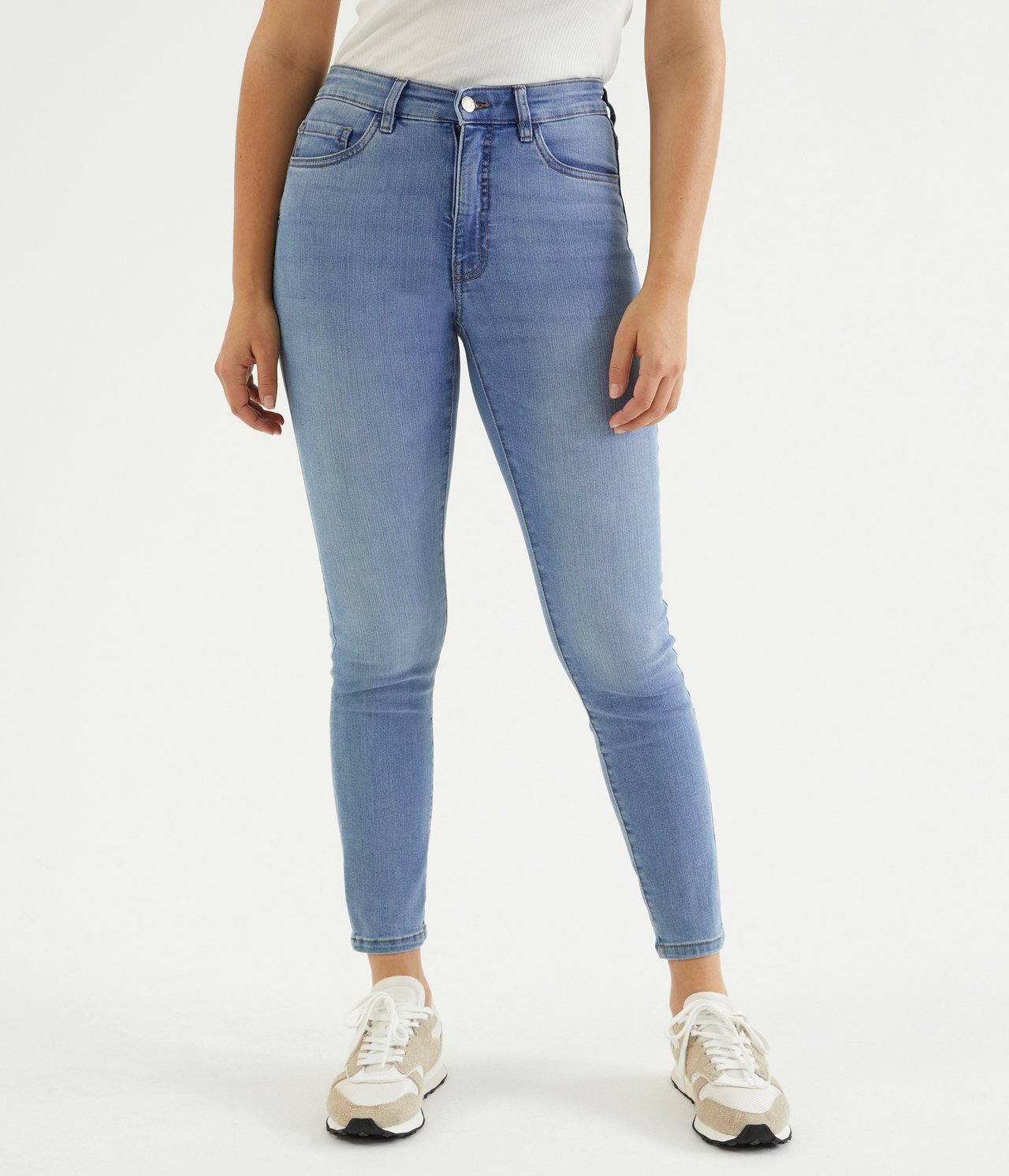 Cropped Slim Jeans Mid Waist Vaalea denimi - null - 1