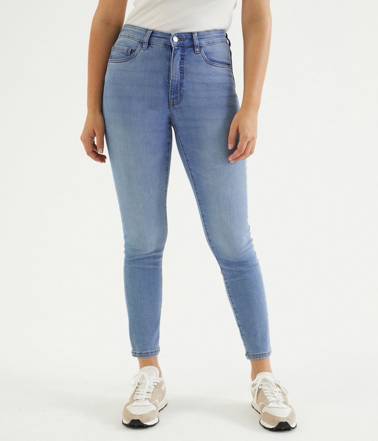 Cropped Slim Jeans Mid Waist - Vaalea denim - 2