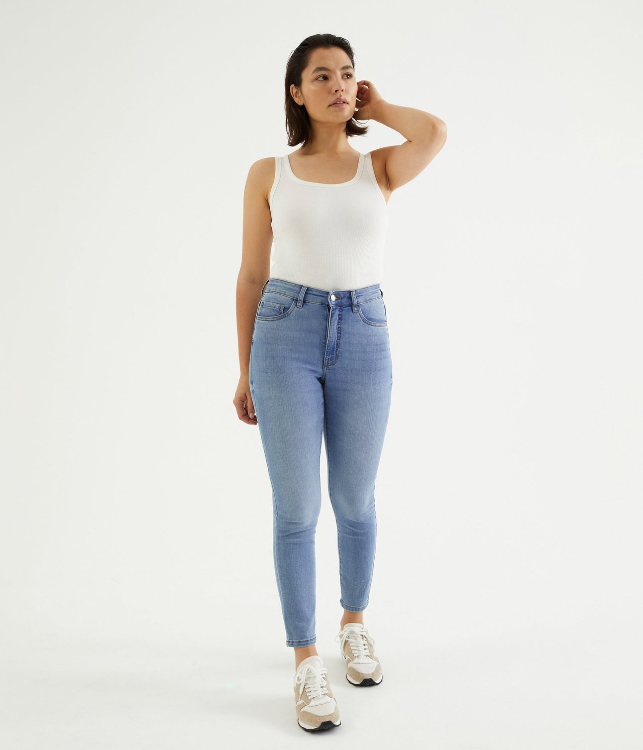 Cropped Slim Jeans Mid Waist - Vaalea denimi - 1