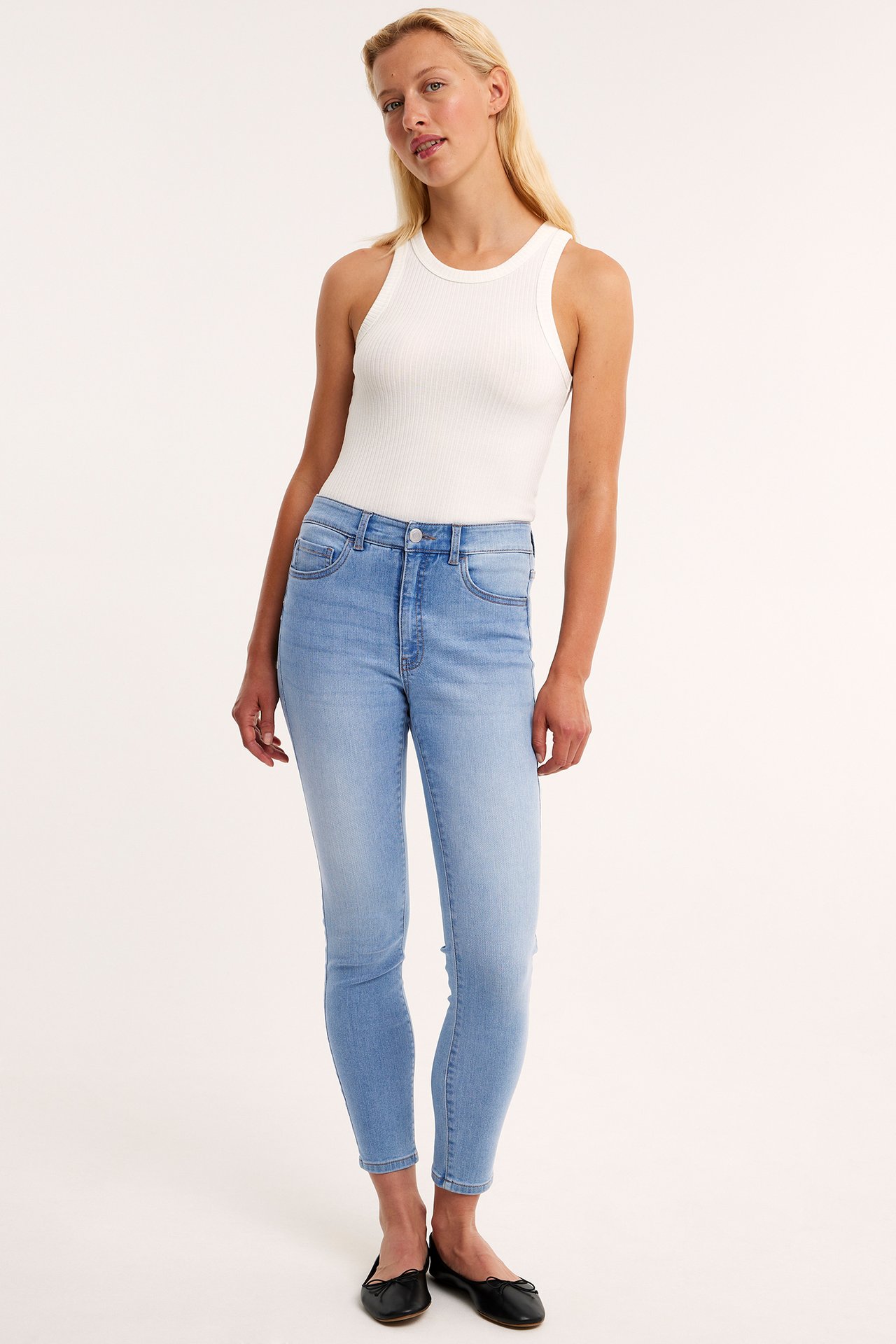 Cropped Slim Jeans Mid Waist - Vaalea denimi - 2