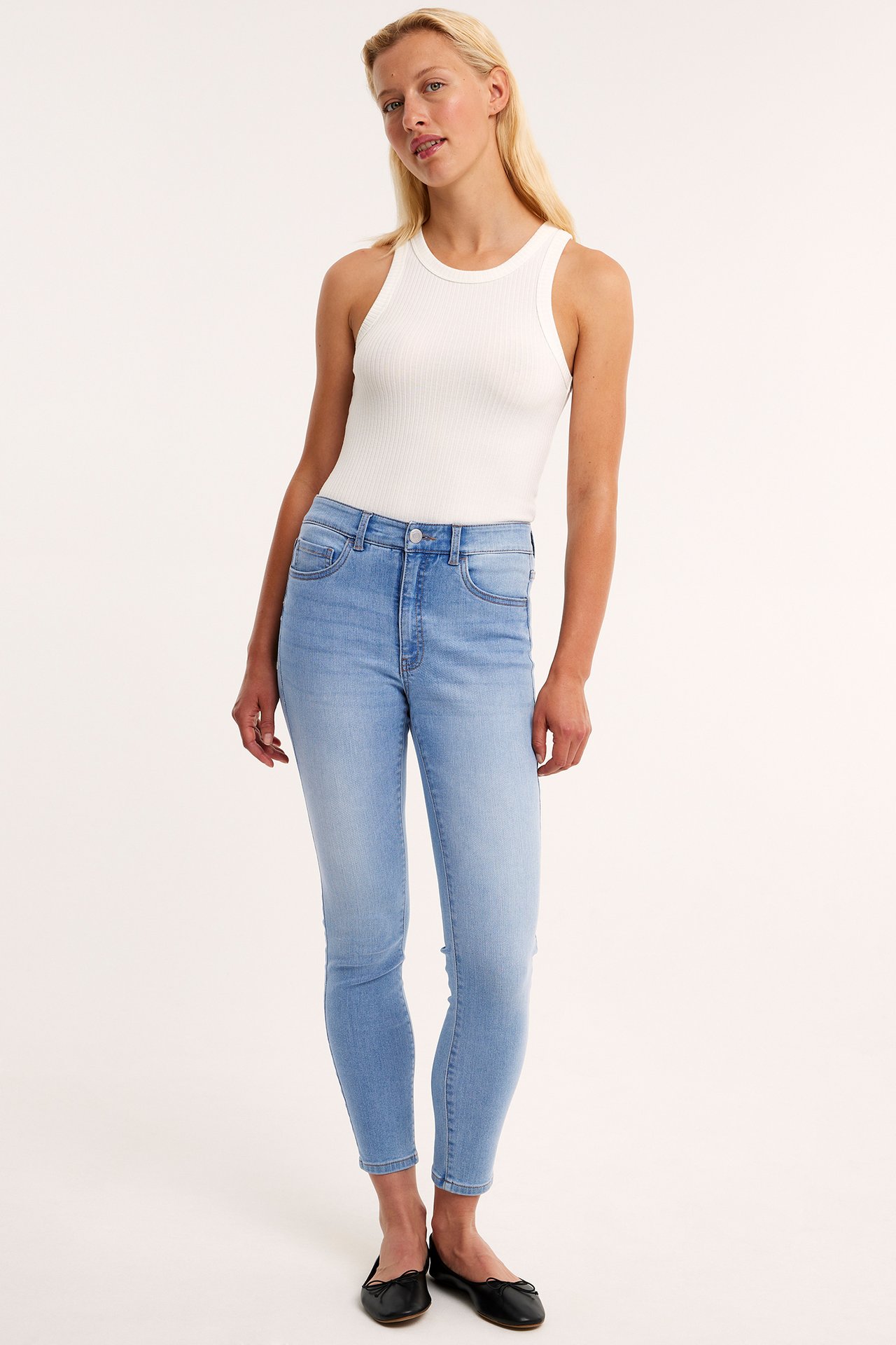 Cropped Slim Jeans Mid Waist - Vaalea denim - 1