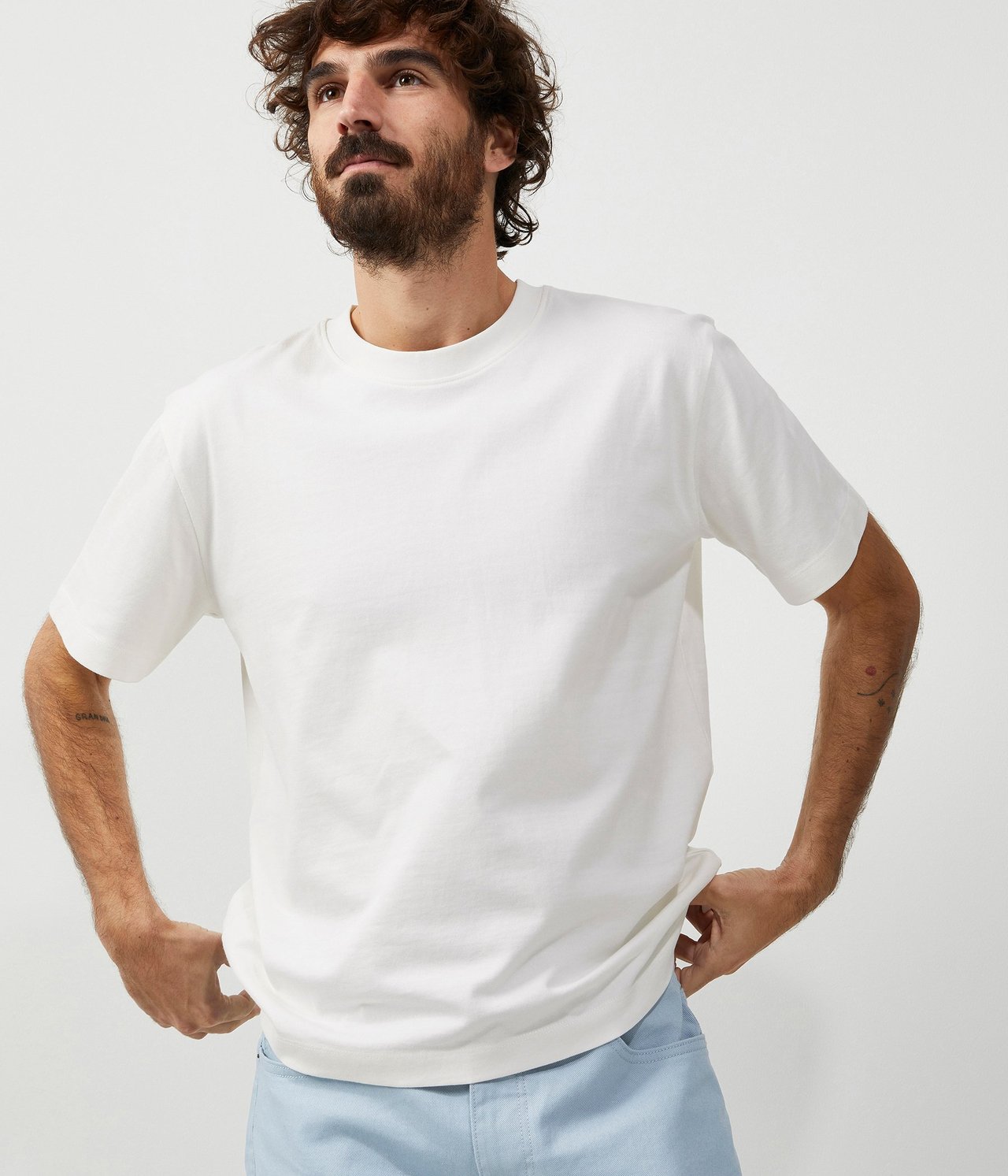 Rundhalsad t-shirt Loose fit - Offwhite - 1