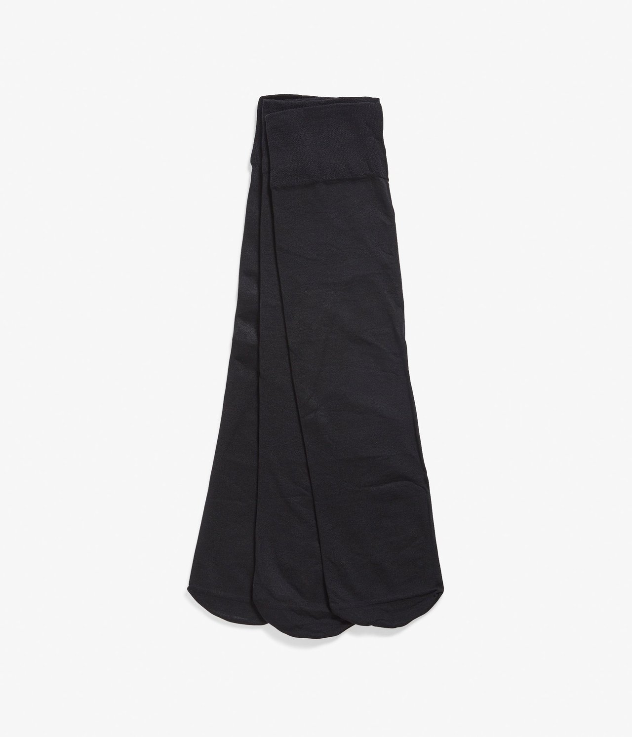 Widok z góry: Złożone 3-pak czarnych podkolanówek nylonowych z miękkim ściągaczem u góry.