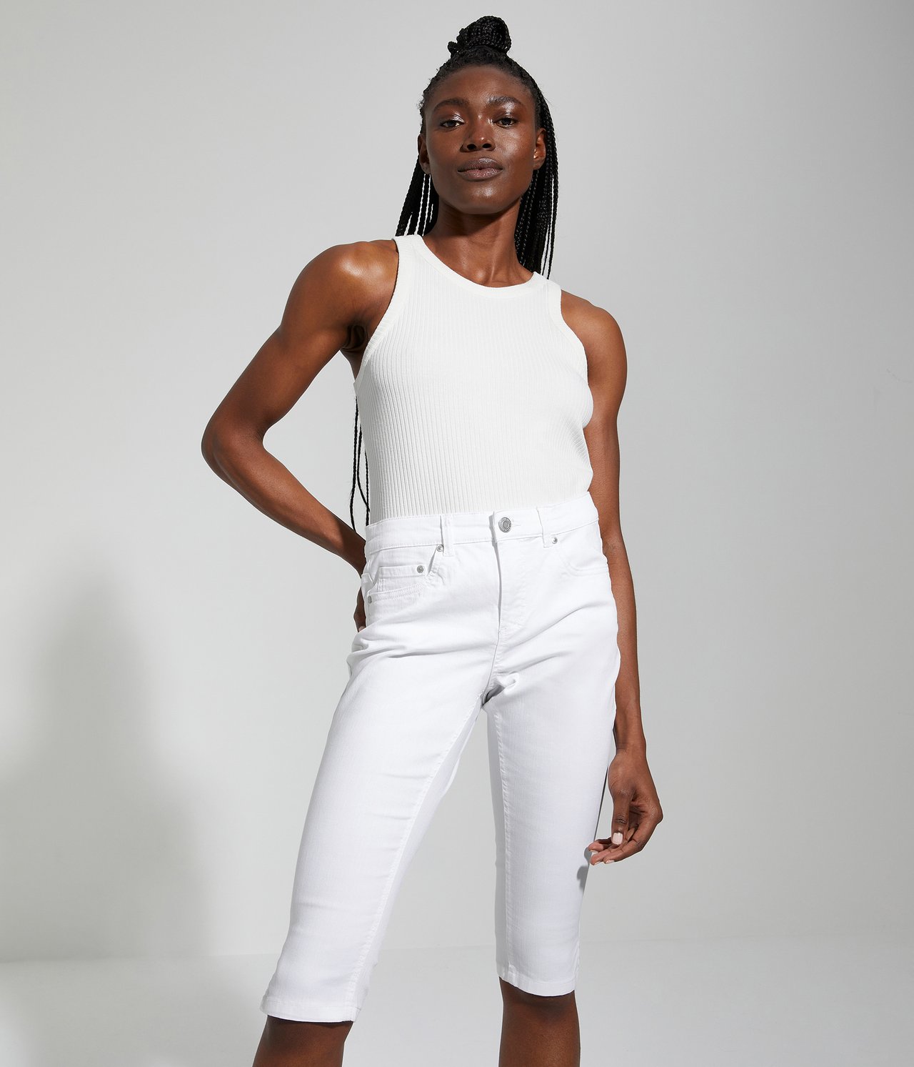 Caprihousut slim fit - Valkoinen - 2