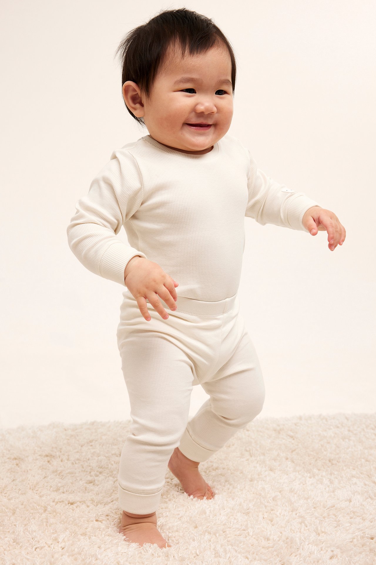 Prążkowane legginsy - Offwhite - 4