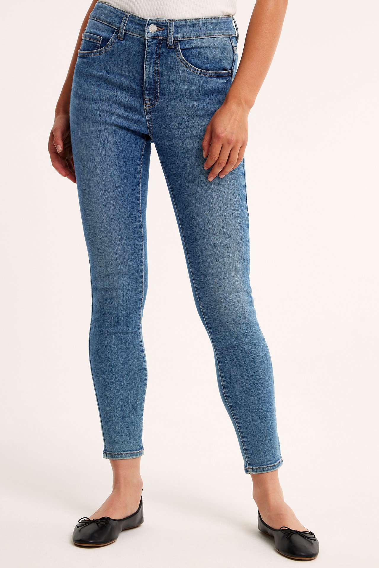 Cropped Slim Jeans Mid Waist - Denim - 5