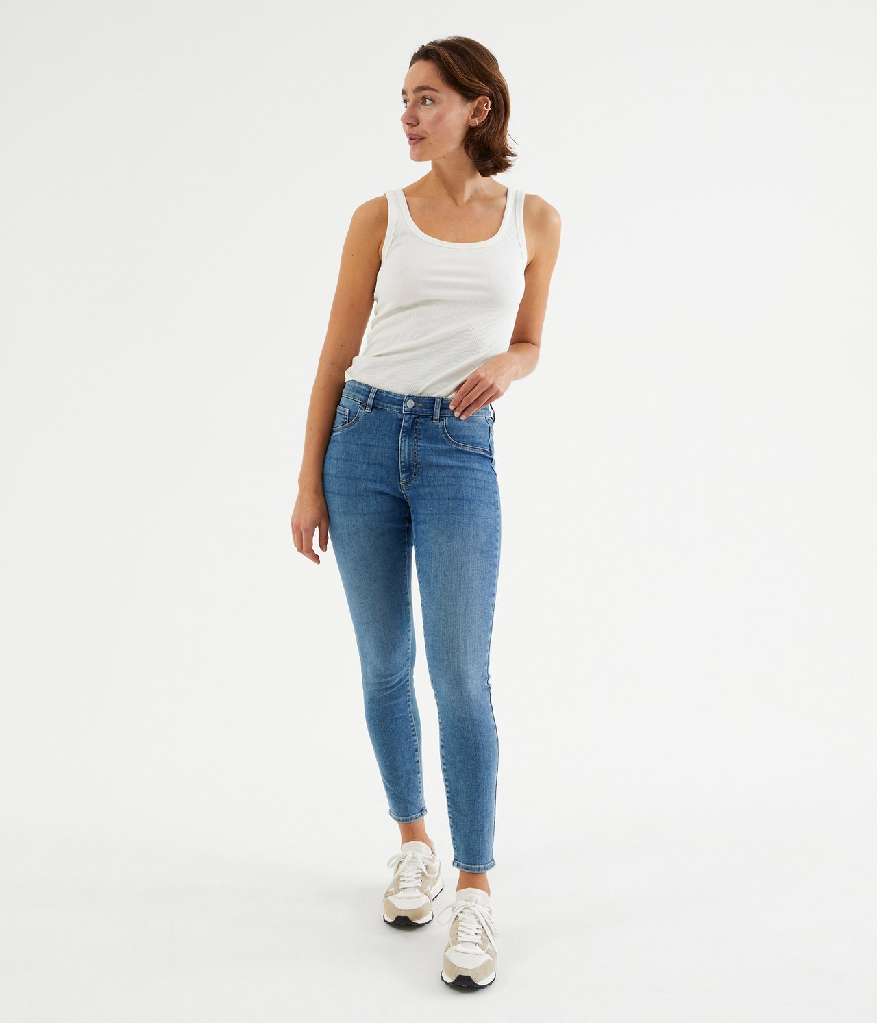 Cropped Slim Jeans Mid Waist - Denim - 1