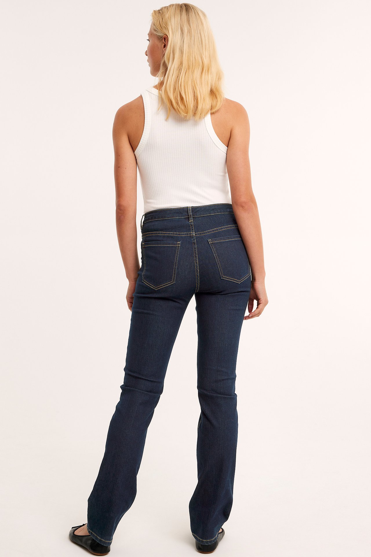 Straight Jeans Mid Waist Long Leg - Mörk denim - 8