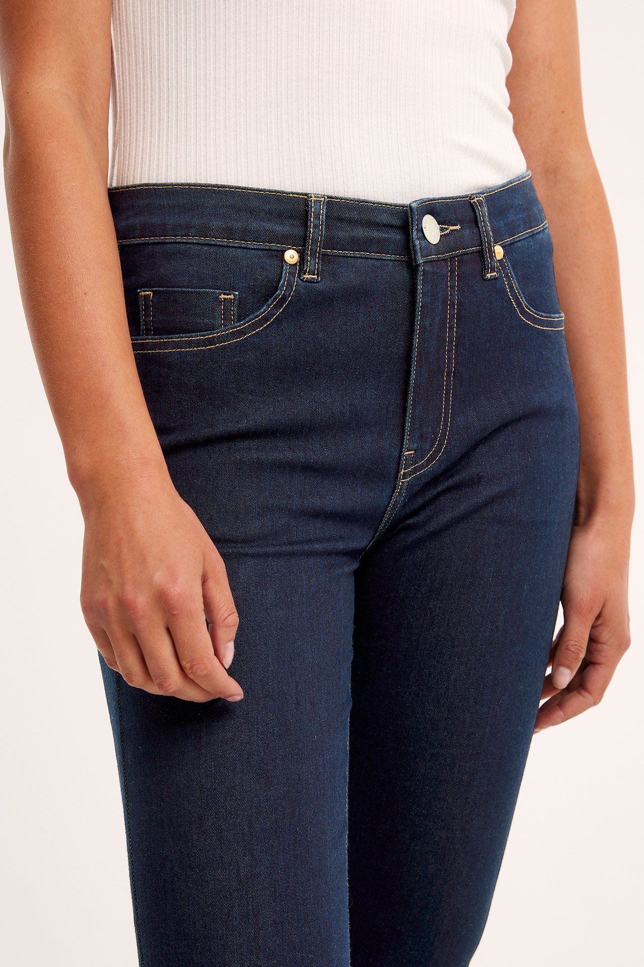 Straight Jeans Mid Waist Long Leg - Mörk denim - 5