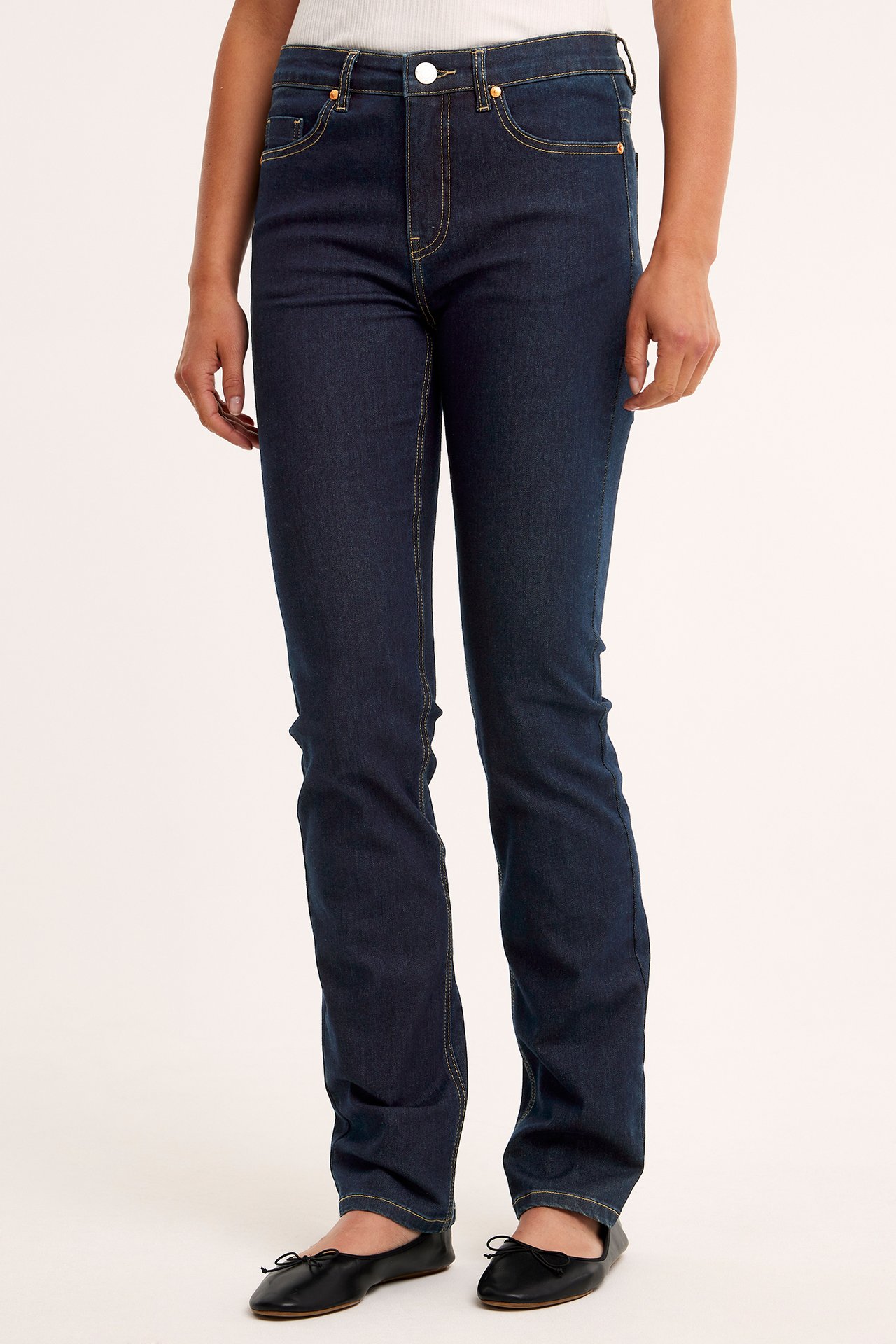 Straight Jeans Mid Waist Long Leg - Mörk denim - 6