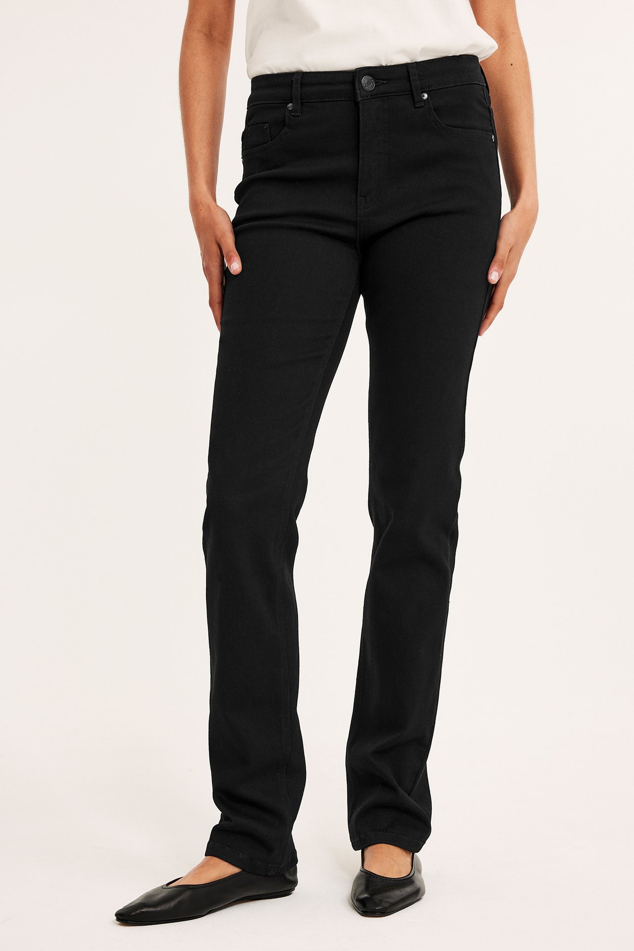 Straight Jeans Mid Waist Long Leg - Svart denim - 6