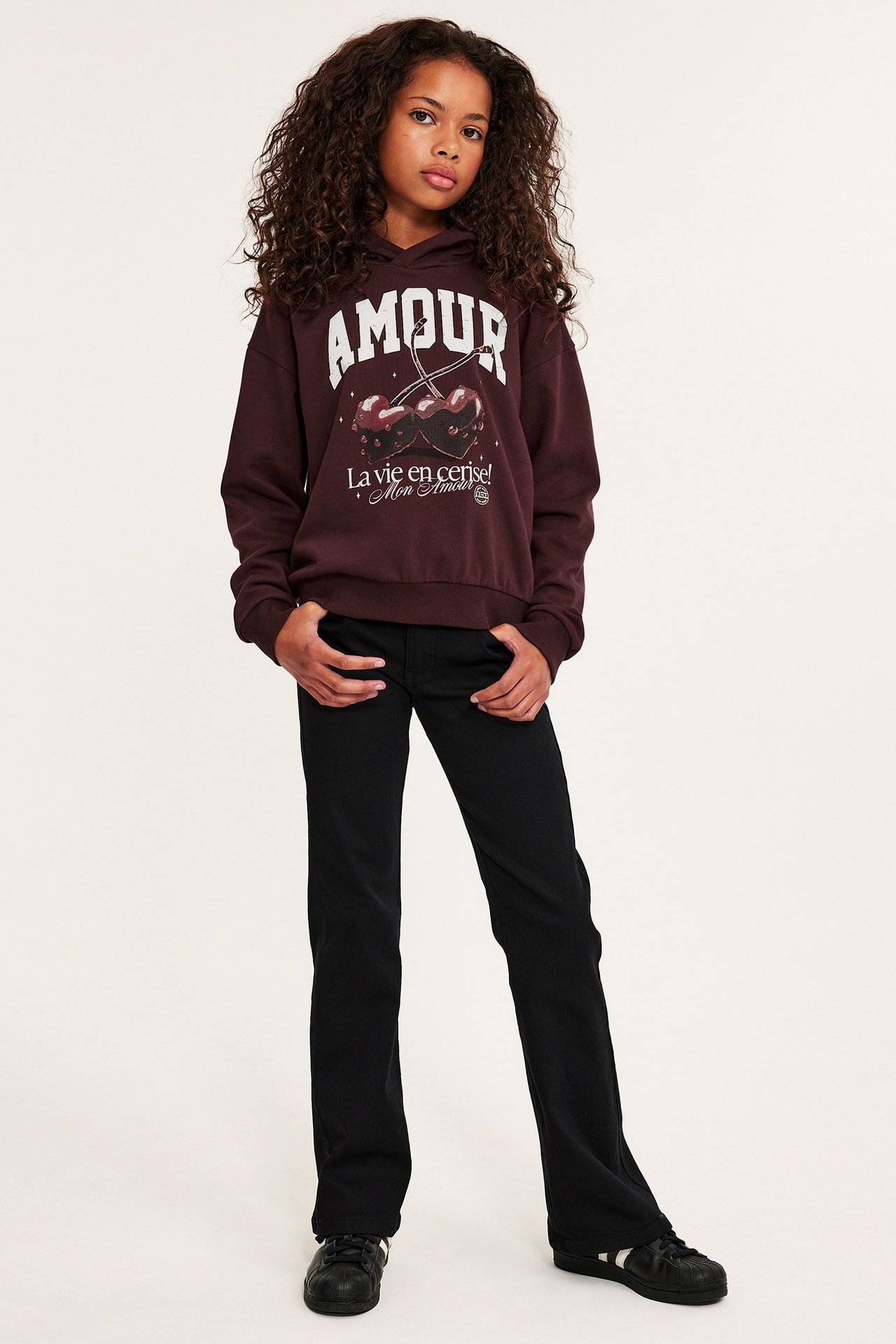 Hoodie med tryck - Mörkröd - 3