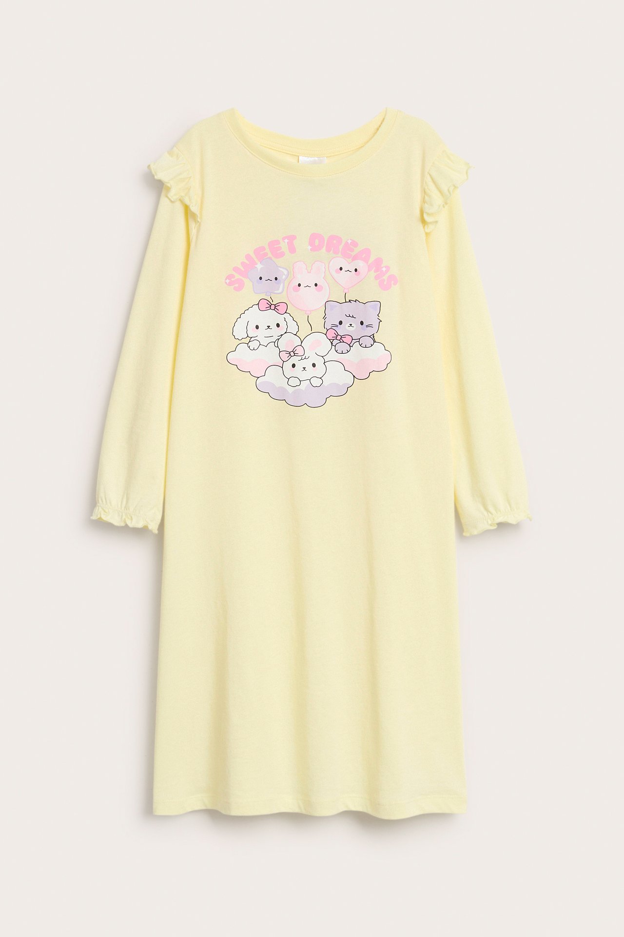 Langermet nattkjole med volangkant