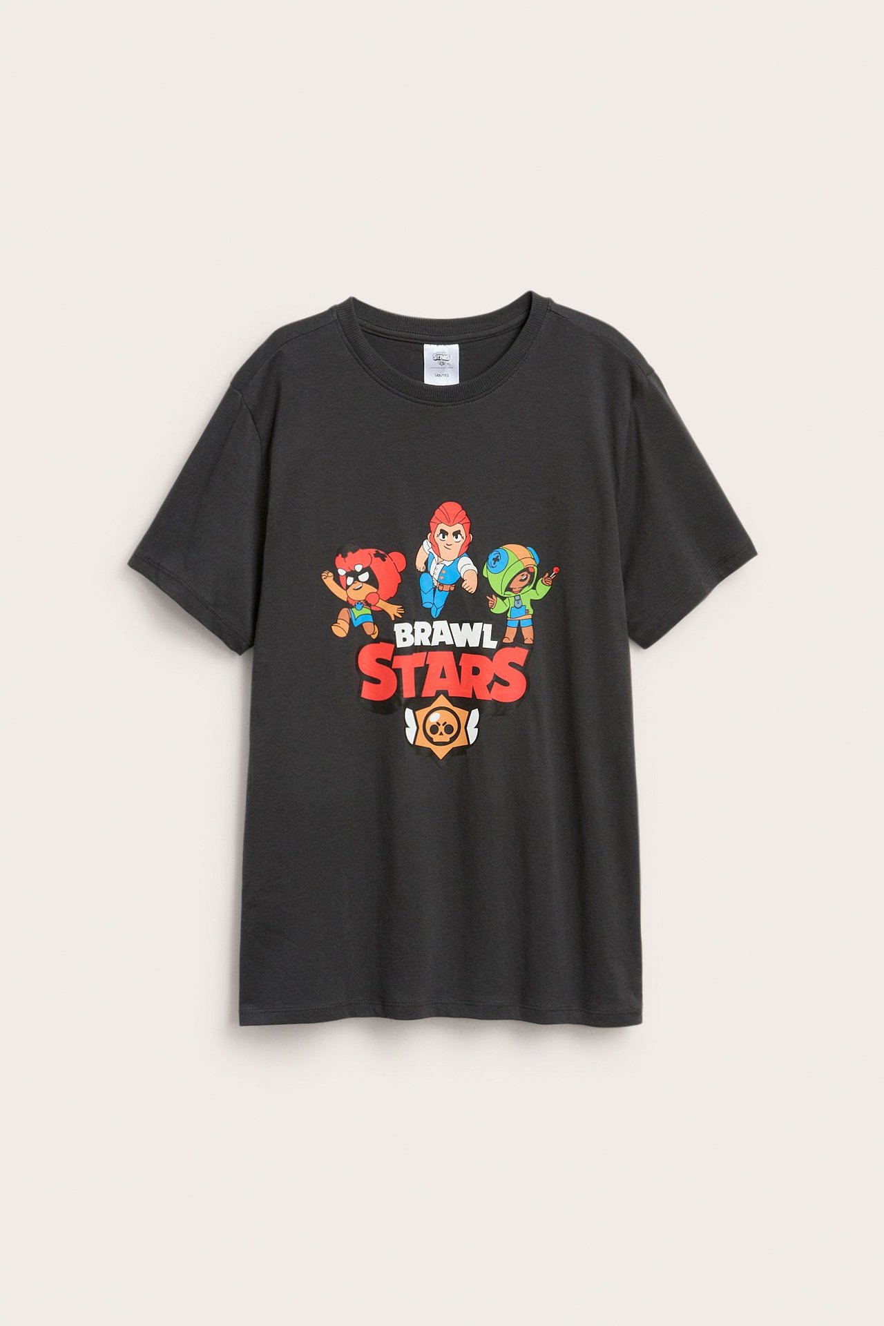 Svart kortermet T-skjorte med Brawl Stars-trykk og ribbekant for barn.
