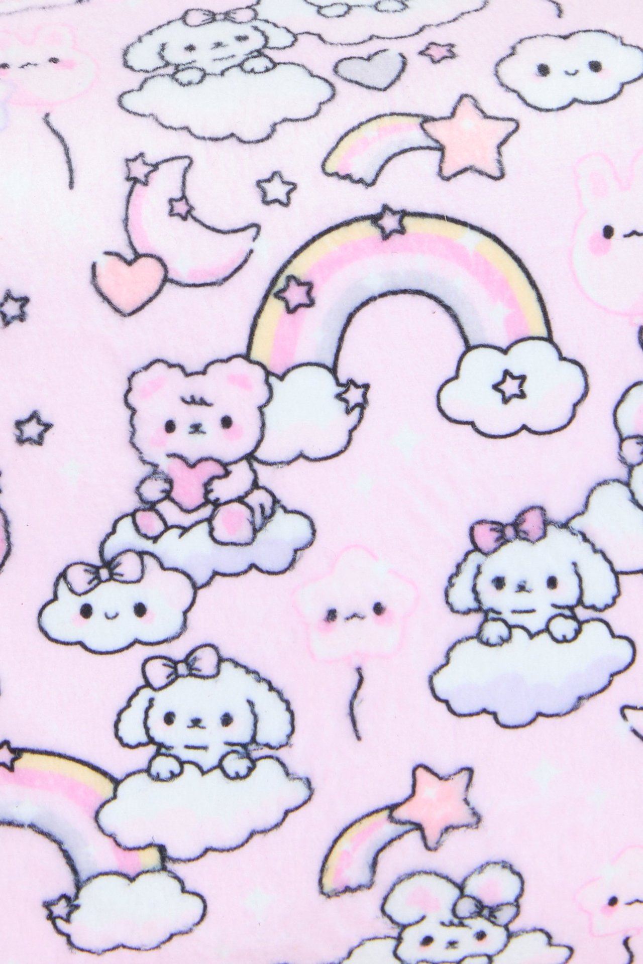 Zbliżenie jasnoróżowej kosmetyczki welurowej z uroczym wzorem zwierząt i tęczy.