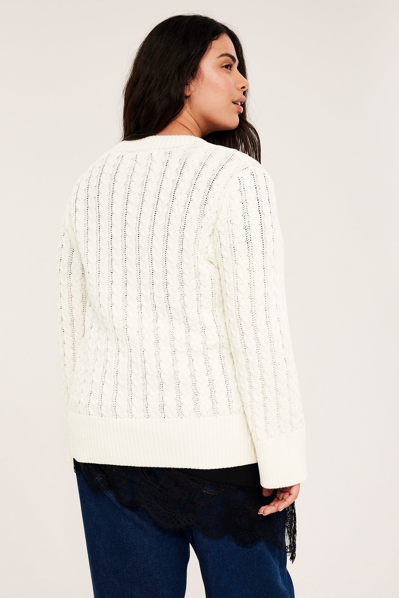 Flettestrikket genser - Offwhite - 6