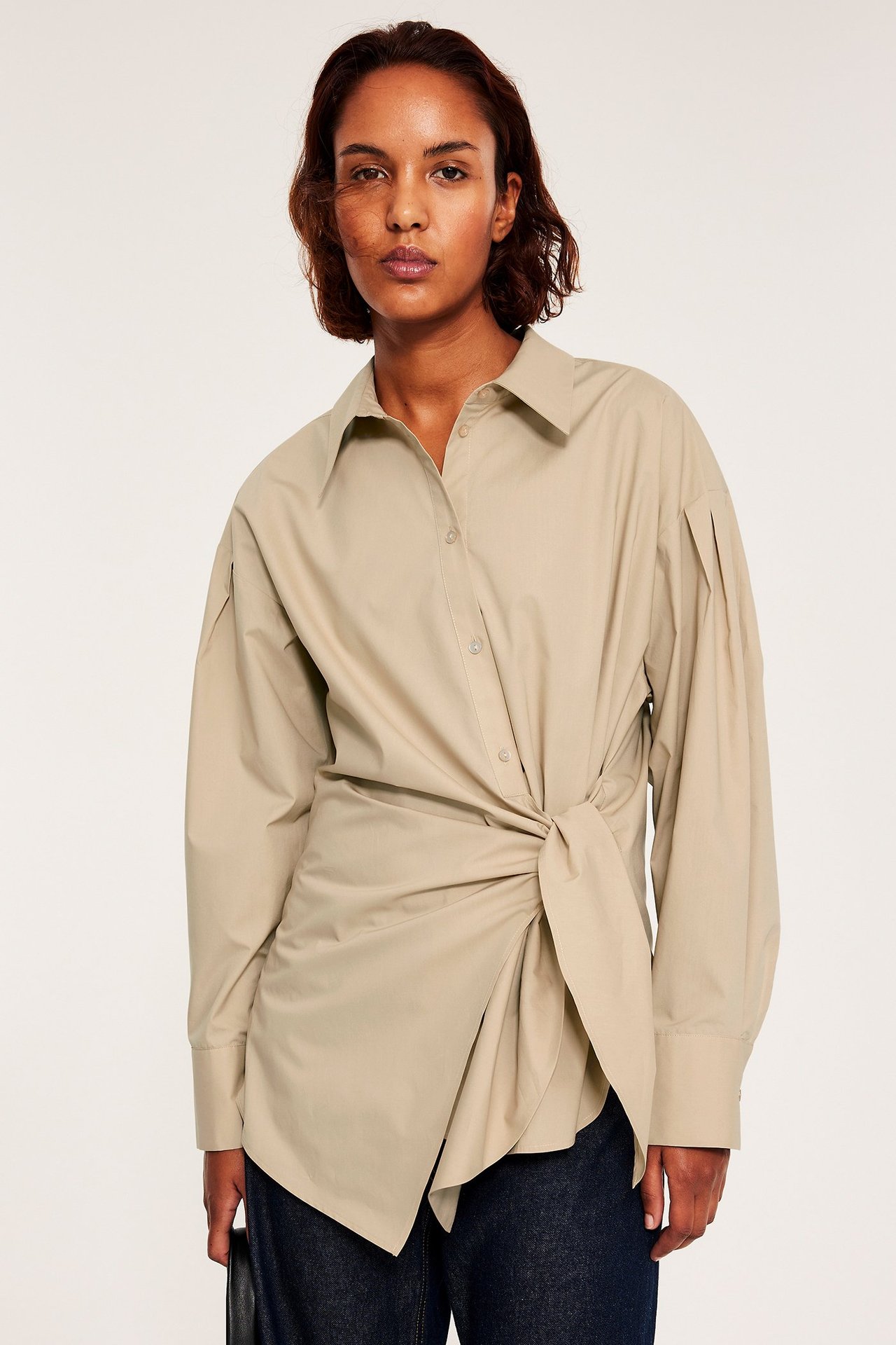 Skjorte med knyting - Beige - 177cm / Storlek: S - 4