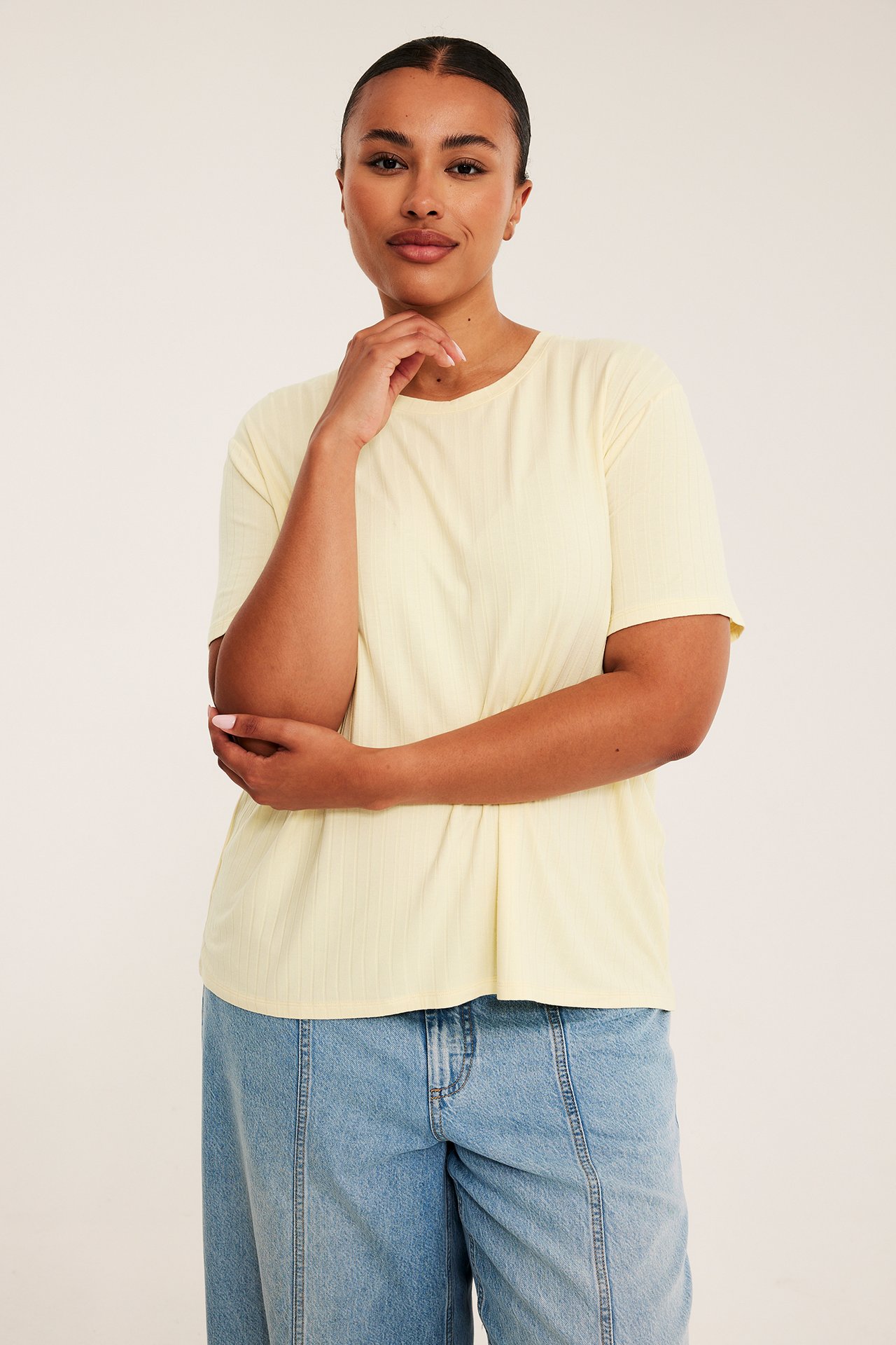 Ribbad t-shirt - Ljusgul - 5