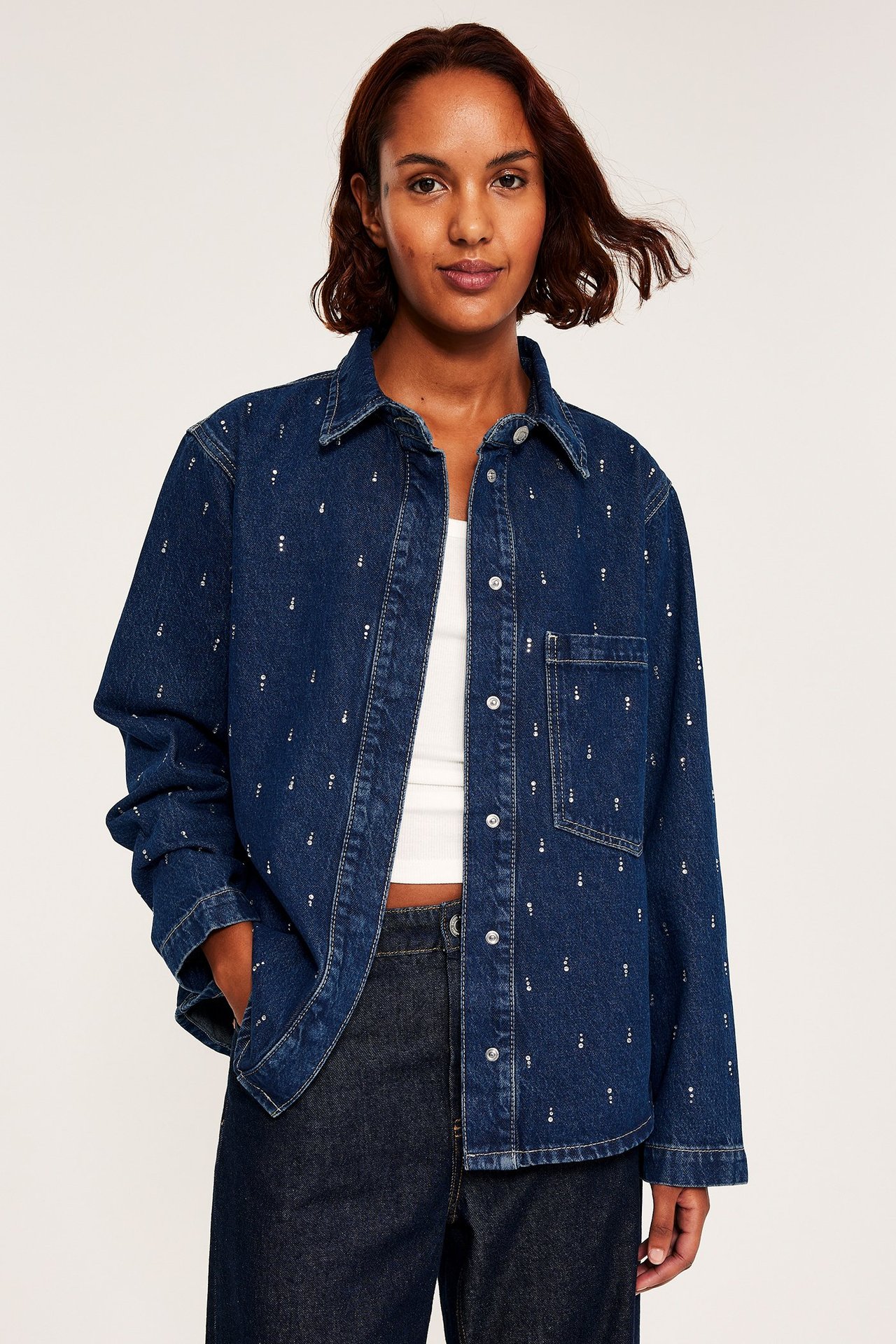 Farkkupaita strassikoristeilla - Denim - 177cm / Storlek: S - 5
