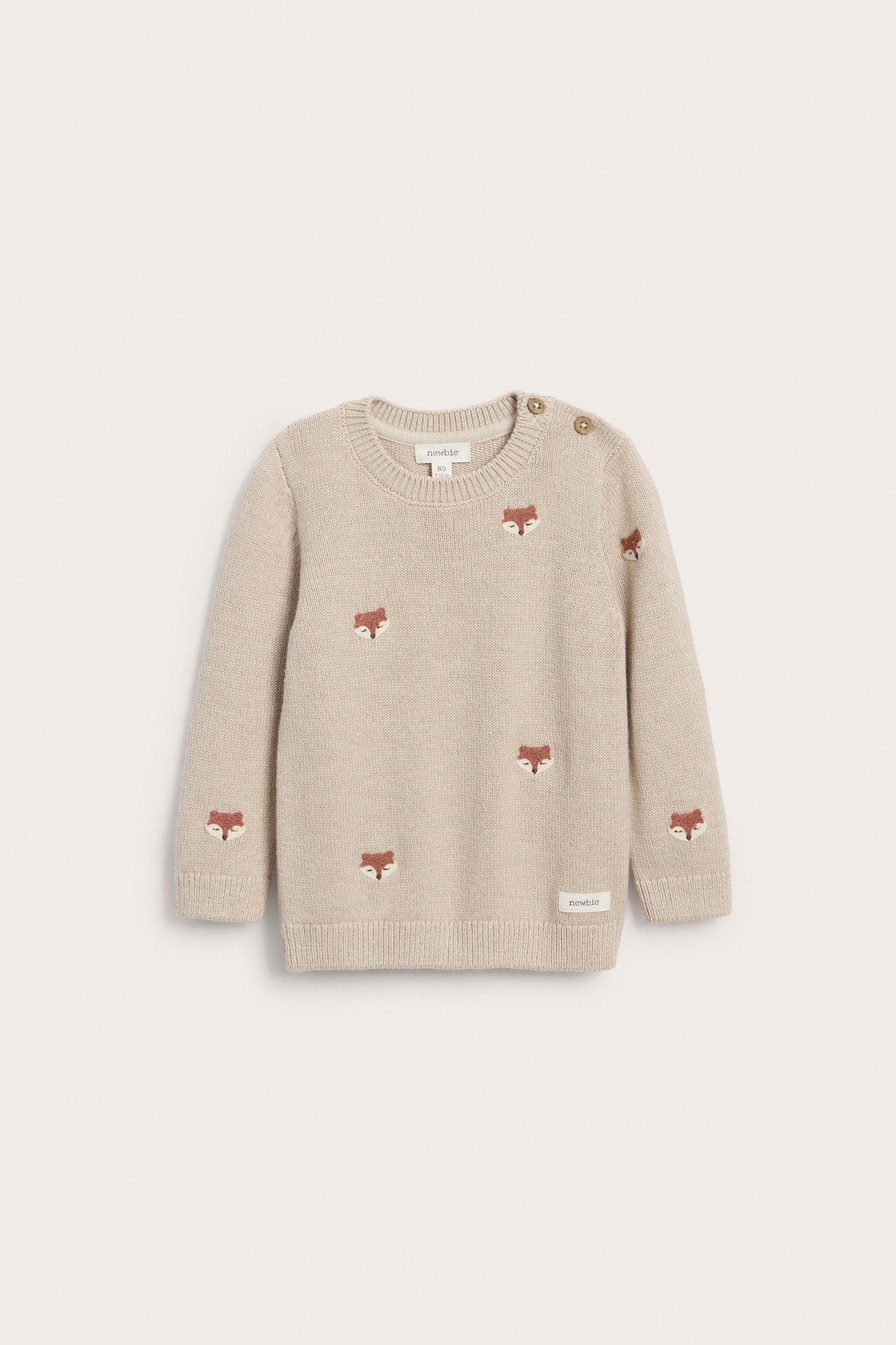 Strikket genser med broderte rever - Melert beige - 2