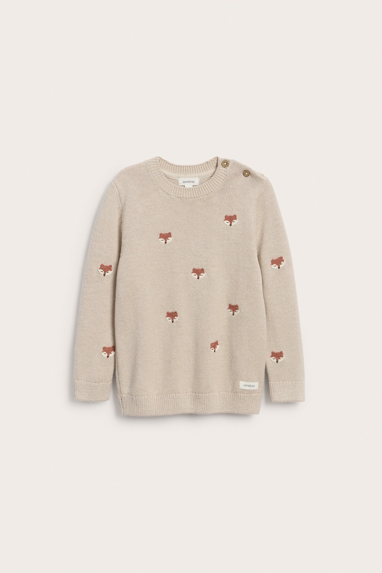 Stickad tröja med broderade rävar - Melerad beige - 2