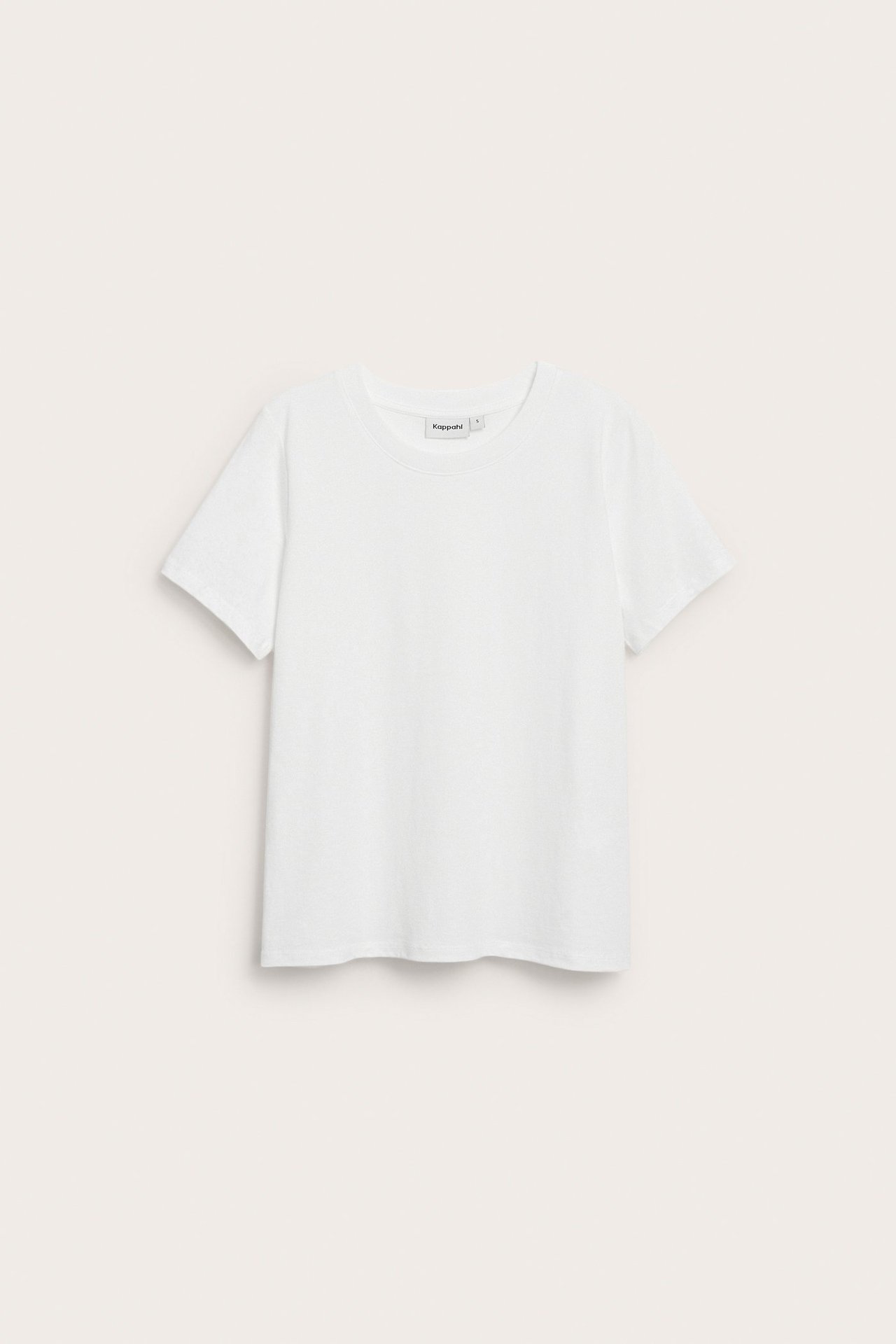 Biały dopasowany T-shirt z krótkim rękawem, bawełna, jednolity, przód.
