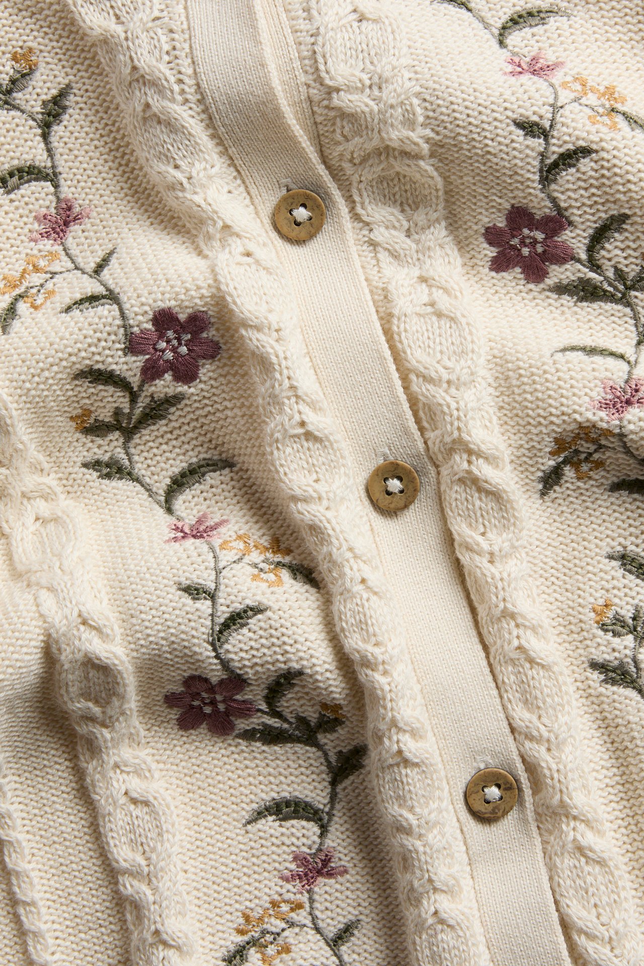 Stickad kofta med broderi - Ljusbeige - 5
