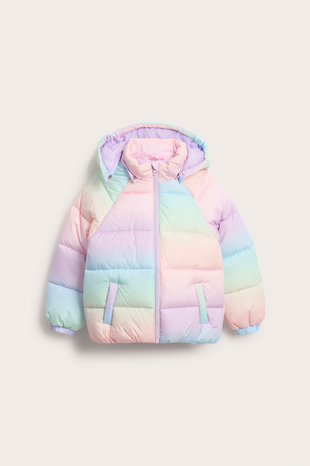 Sateenkaarenvärinen puffer-takki