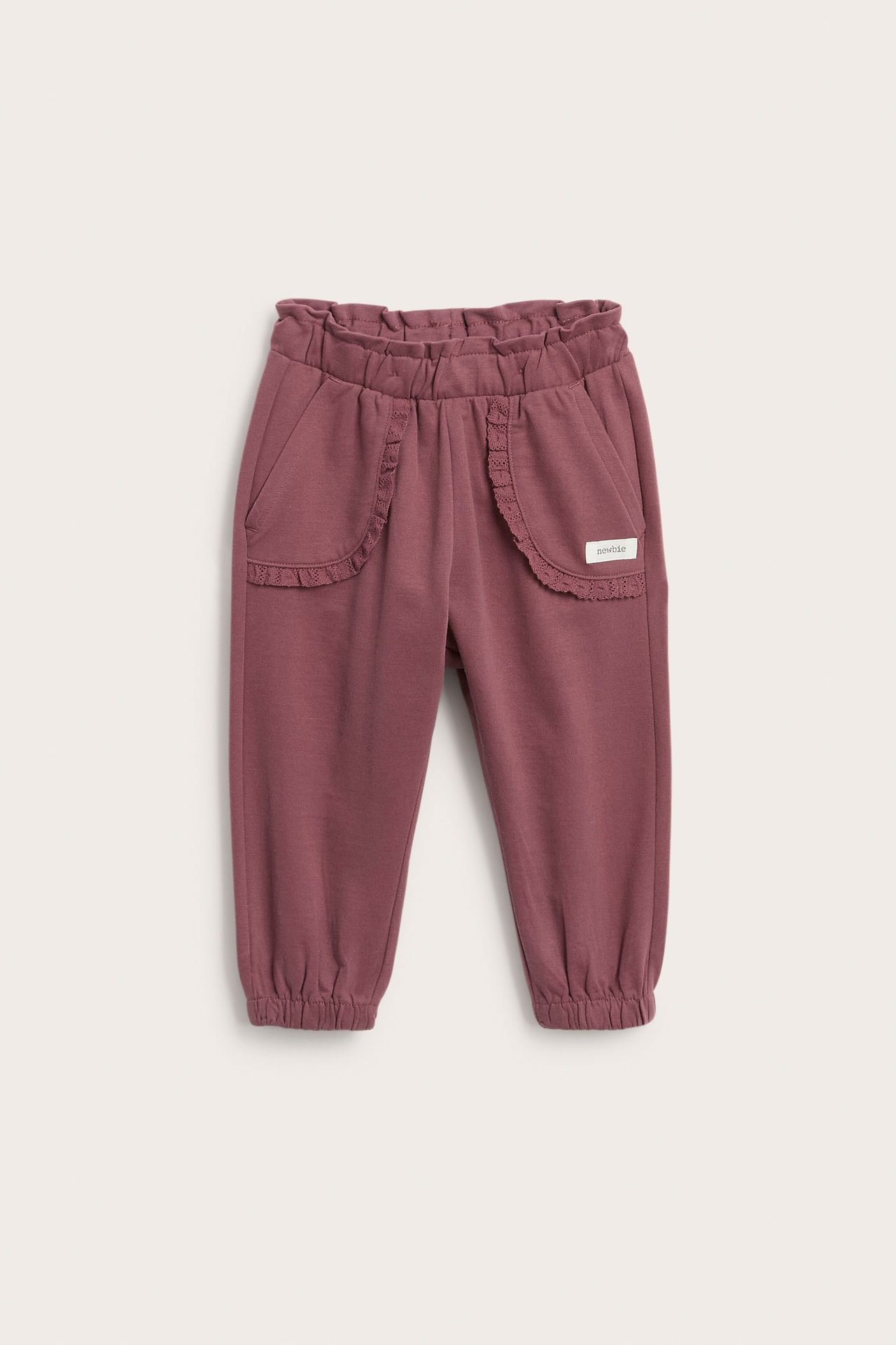 Joggebukser med blondedetaljer - Mørkerød - 1